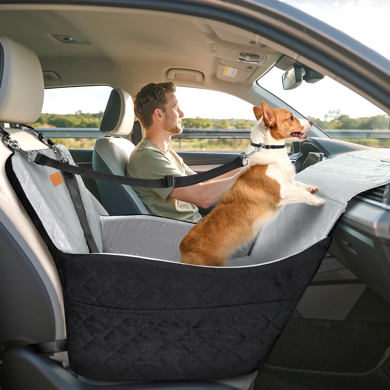 Pawaboo Dog Car Seat for Small Medium Dogs, Detachable, Fit Front/Back Seat