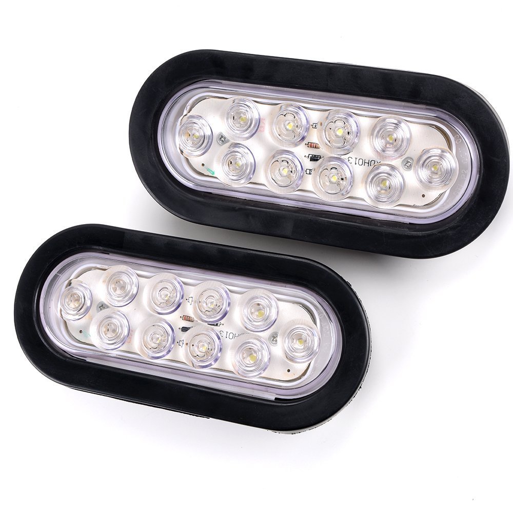 Astra Depot Bright White 6000K Oval 10 LED Clear Lens Backup Reverse Fog Light Bulb Grommet Plug Car Truck Trailer RV UTE UTV Boat Vans (PAIR)