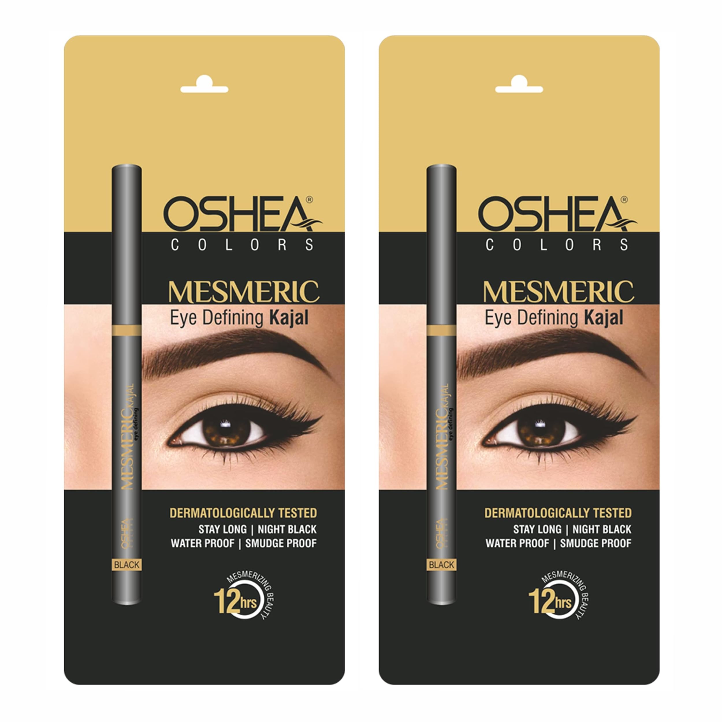 Oshea Colors Mesmeric Waterproof & Smudgeproof Matte Eye Defining Kajal | Intense Pigmentation, 12 Hrs Long Lasting with Quick Drying Formula (Black) (Pack of 2)