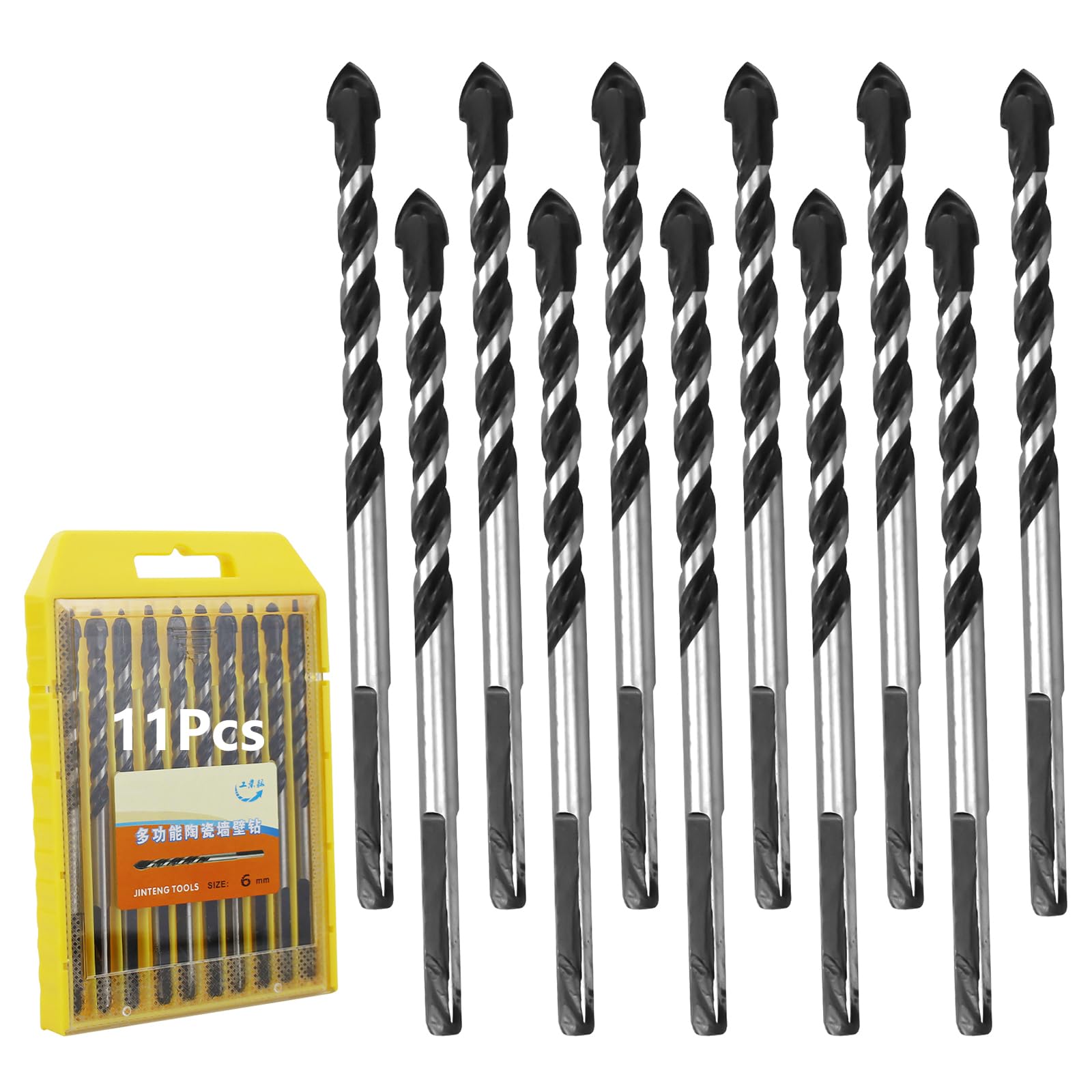 Juego de 11 brocas profesionales de 6 mm para gres porcelánico de cerámica, hormigón, pared de ladrillo, vidrio, espejos, mampostería de plástico y madera