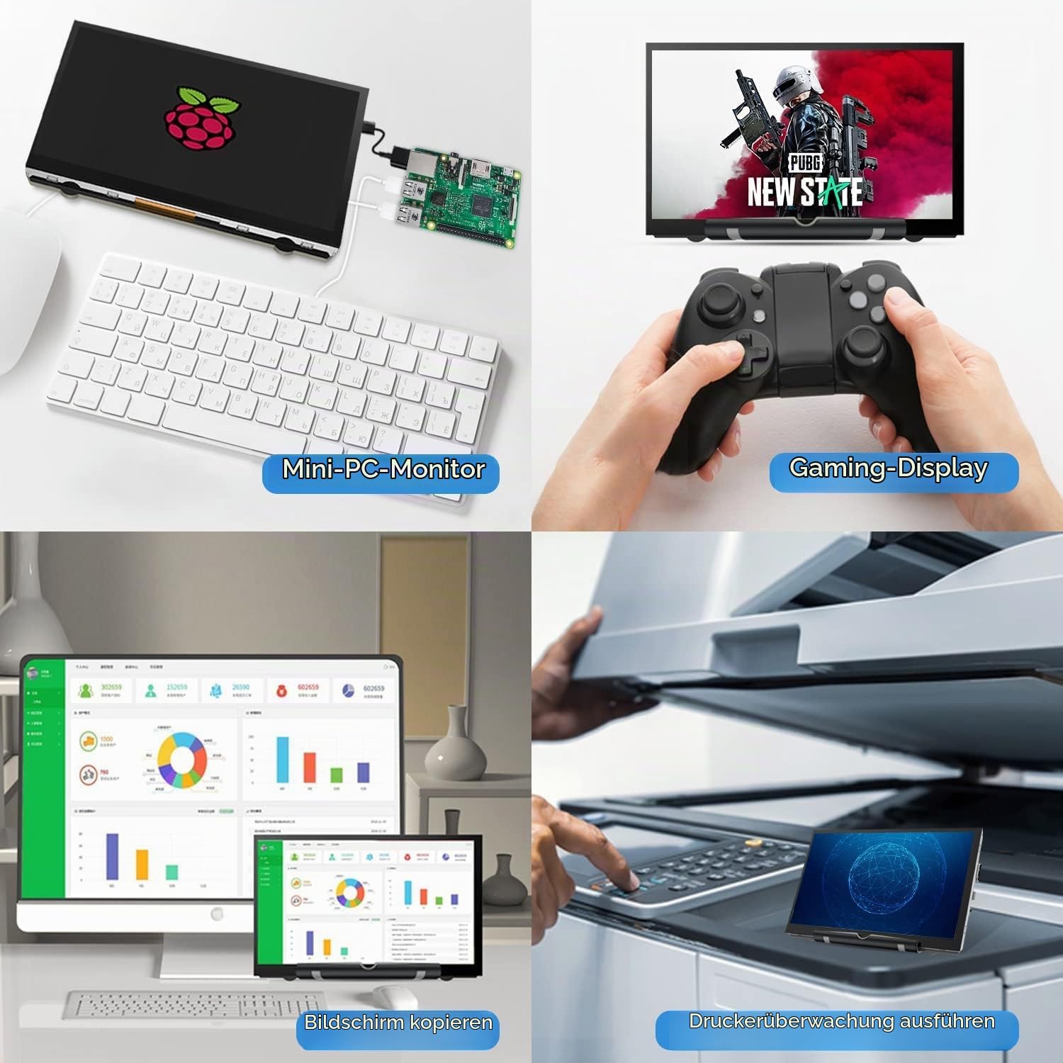 7 Zoll Raspberry Pi Bildschirm 800x480 HDMI Tragbarer Monitor IPS LCD Bildschirm Display für Raspberry Pi 5/4/3/2/Zero/B/B+ Win10/8/7 (Non-Touch)