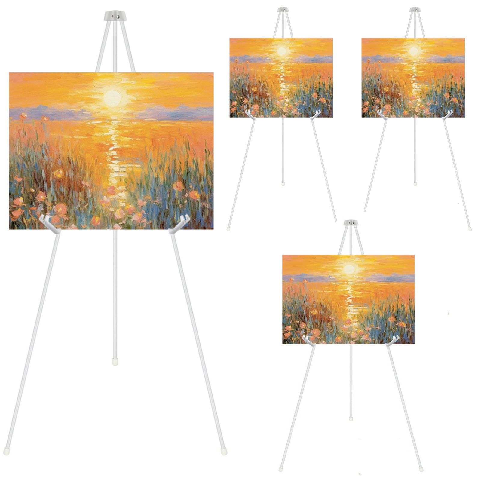 DAJAVE 4 Pack White Display Easel Stand 63 Inch Folding Easels for Display, Portable Tripod Display Easel, Adjustable Metal Easel Stand for Wedding Sign, Posters, Painting