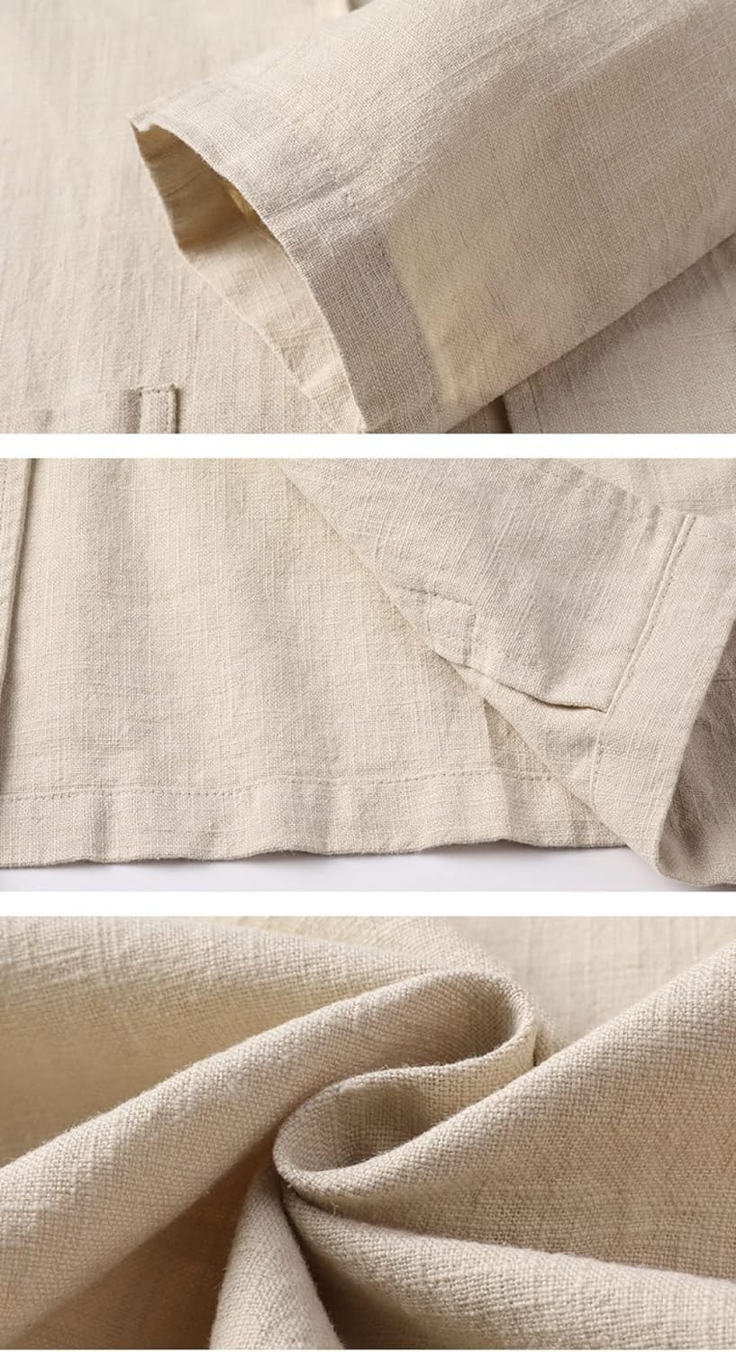 Blazer Herren,Herren Lässige Leinen Anzug Ohne Knöpfe Jacke Große Taschen Sport Blazer Mantel Stylischer Khaki Regular Fit Blazer Geeignet Für Party Date Prom Smart Blazer