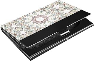 Vintage Mandala Porcelain Ceramic Tiles Islam, Arabic Indian, Motifs Business Card Holder Leather, Slim Credit Card Case Stainless Steel Wallet for Women and Men Unisex Business Card Holder