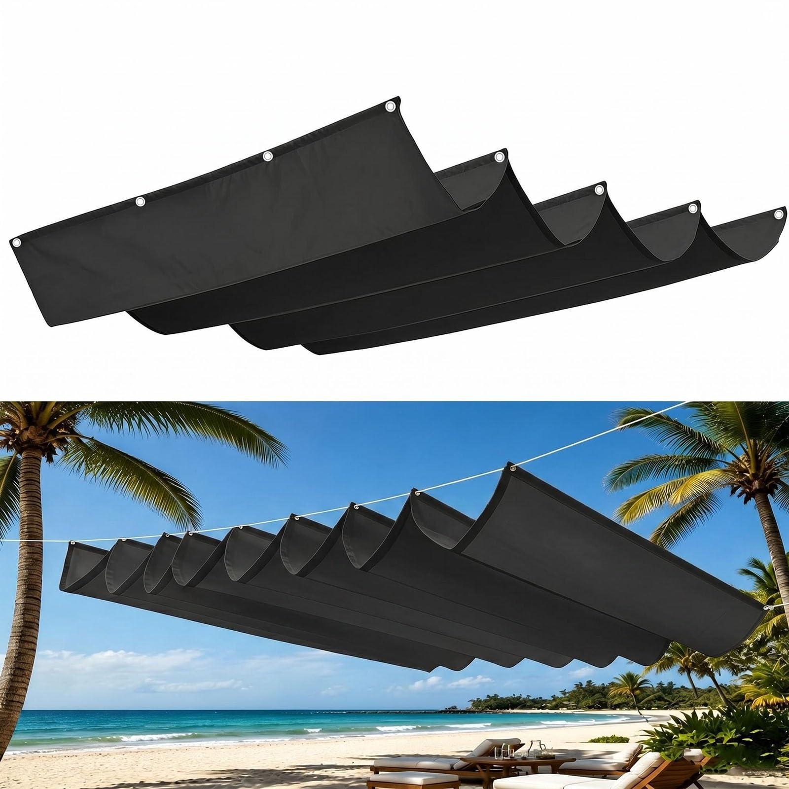 Voile d'ombrage vague 0.7x5.25m contre le vent et la pluie sur balcon allongé