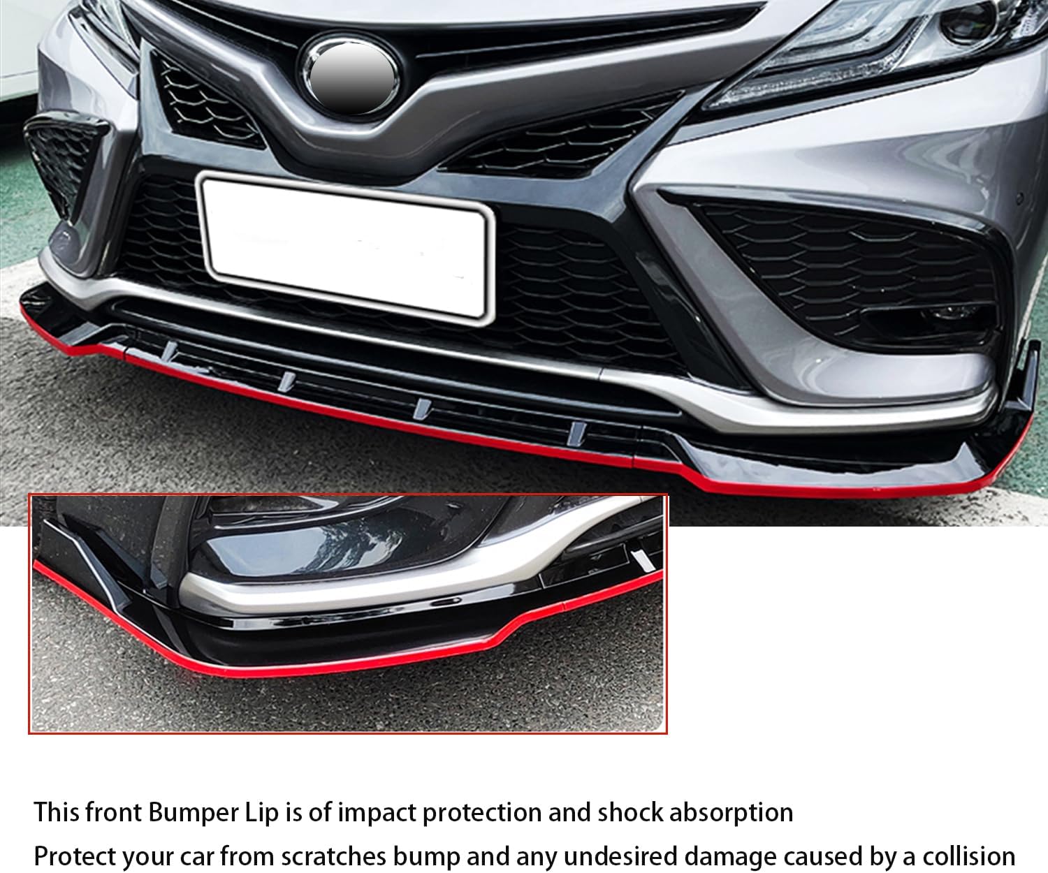 Front Bumper Lip for Toyota Camry SE/XSE/TRD Sport Style 2021 2022 Front Lip Lower Chin Spoiler Splitter 3PC Gloss Black with The Red