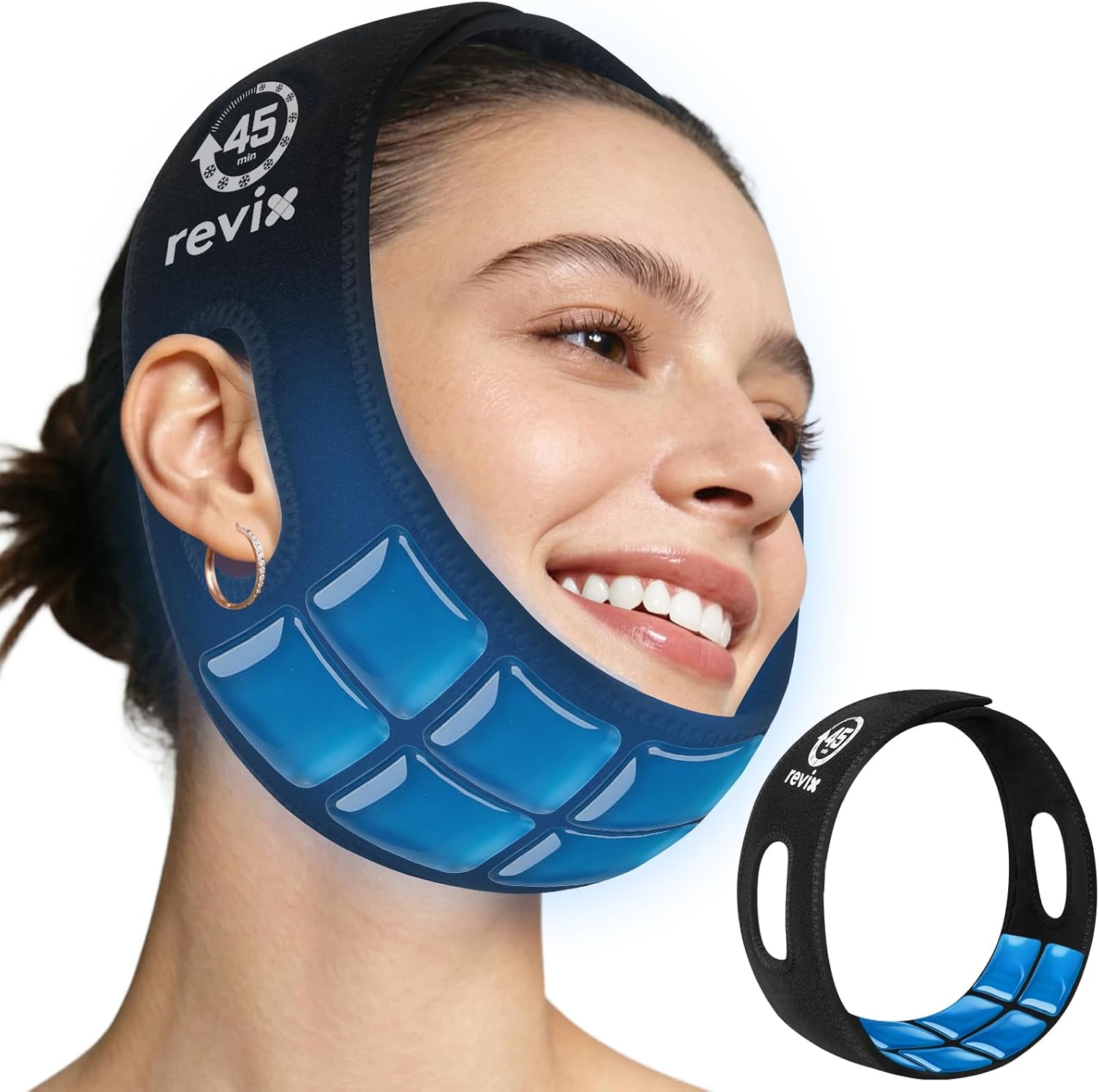 REVIX Wisdom Teeth Ice Pack Head Wrap, 45-Minute Long-Lasting Cooling for Jaw and Face with Ice Grid Gel Design, Reusable Gel Ice Wrap for TMJ, Tooth Extraction & Teeth Removed, Black