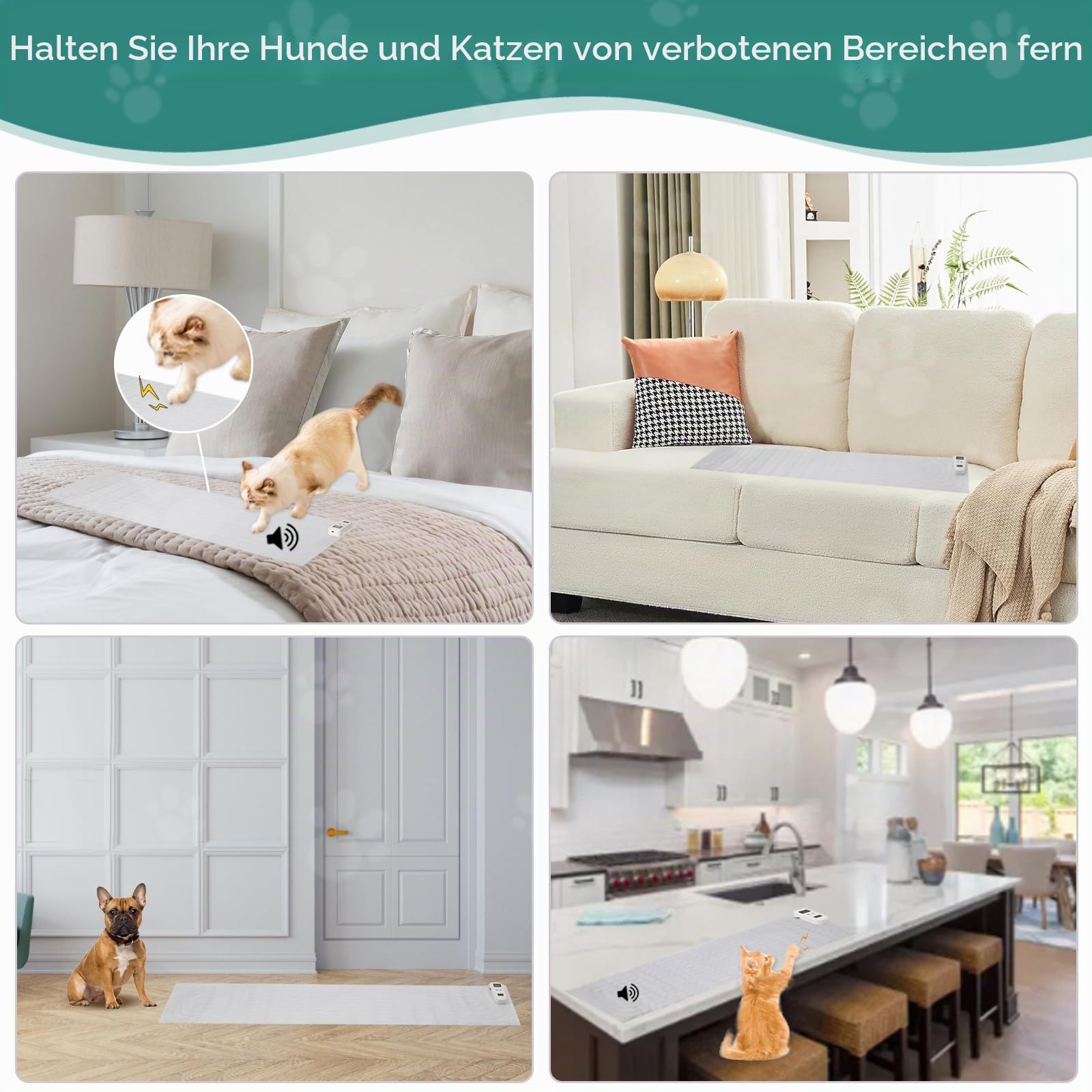 2 Stück wiederaufladbare Haustier-Stoßmatte, Scat-Matte für Hunde und Katzen mit 3 Modi, elektrische Trainingspad hält Haustiere von Couch, Sofa, Bett, Arbeitsplatte fern