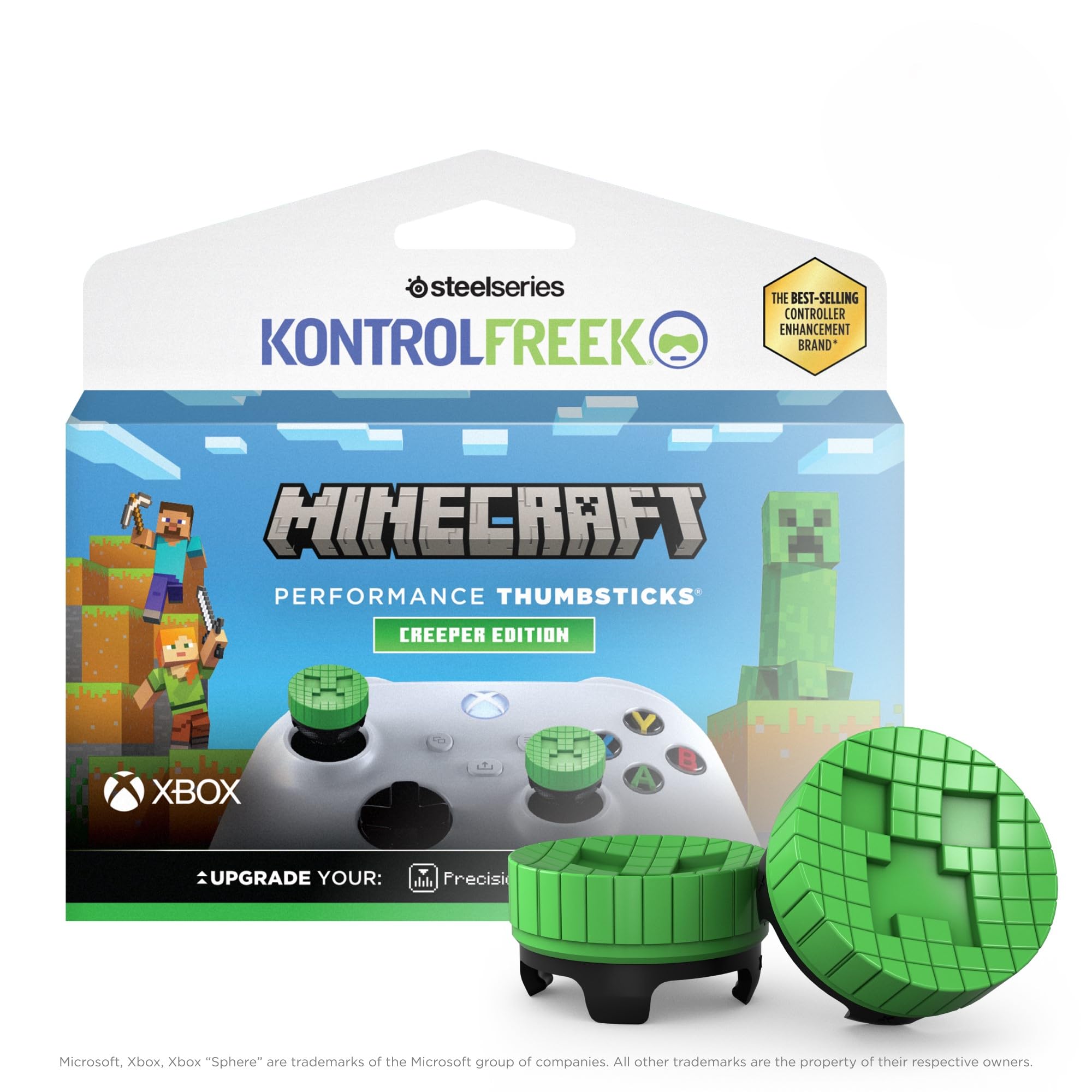 KontrolFreek Minecraft Performance Thumbsticks Creeper Edition for Xbox Series X S and Xbox One XB1 Controller Mid-Rise Green