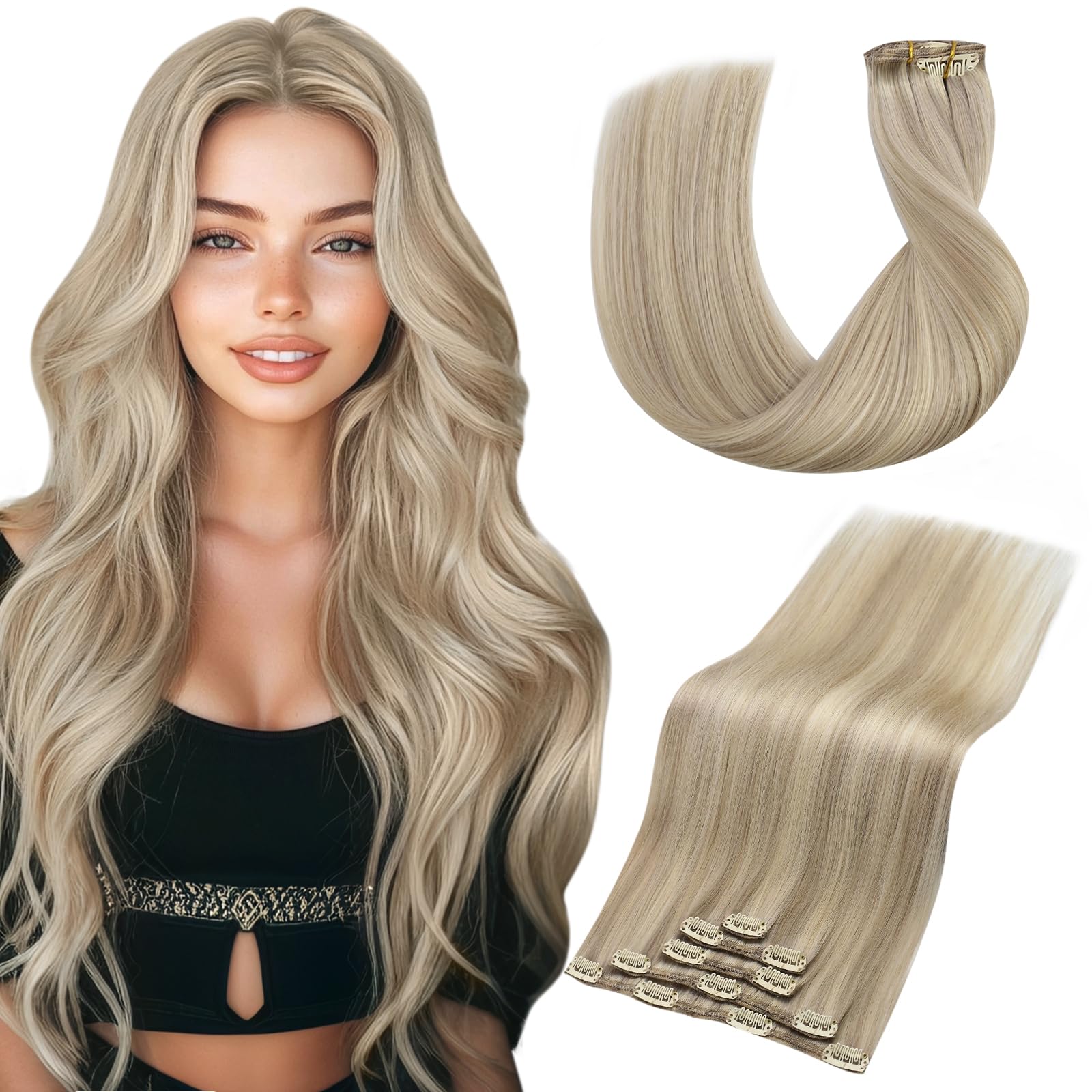 Vivien Brown Clip in Hair Extensions Darkest Brown to Light Brown Balayage Hair Extensions for Women Clip in Hair Extensions Human Hair 22 Inch 120g 7pcs #2/8/2 — view 23