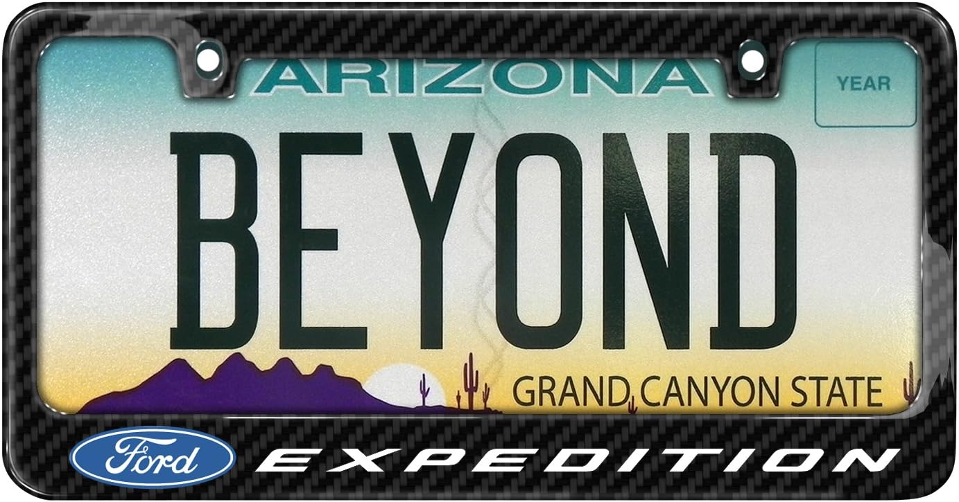 iPick Image Made for Ford Expedition Black Real 3K Carbon Fiber Glossy Finish License Plate Frame