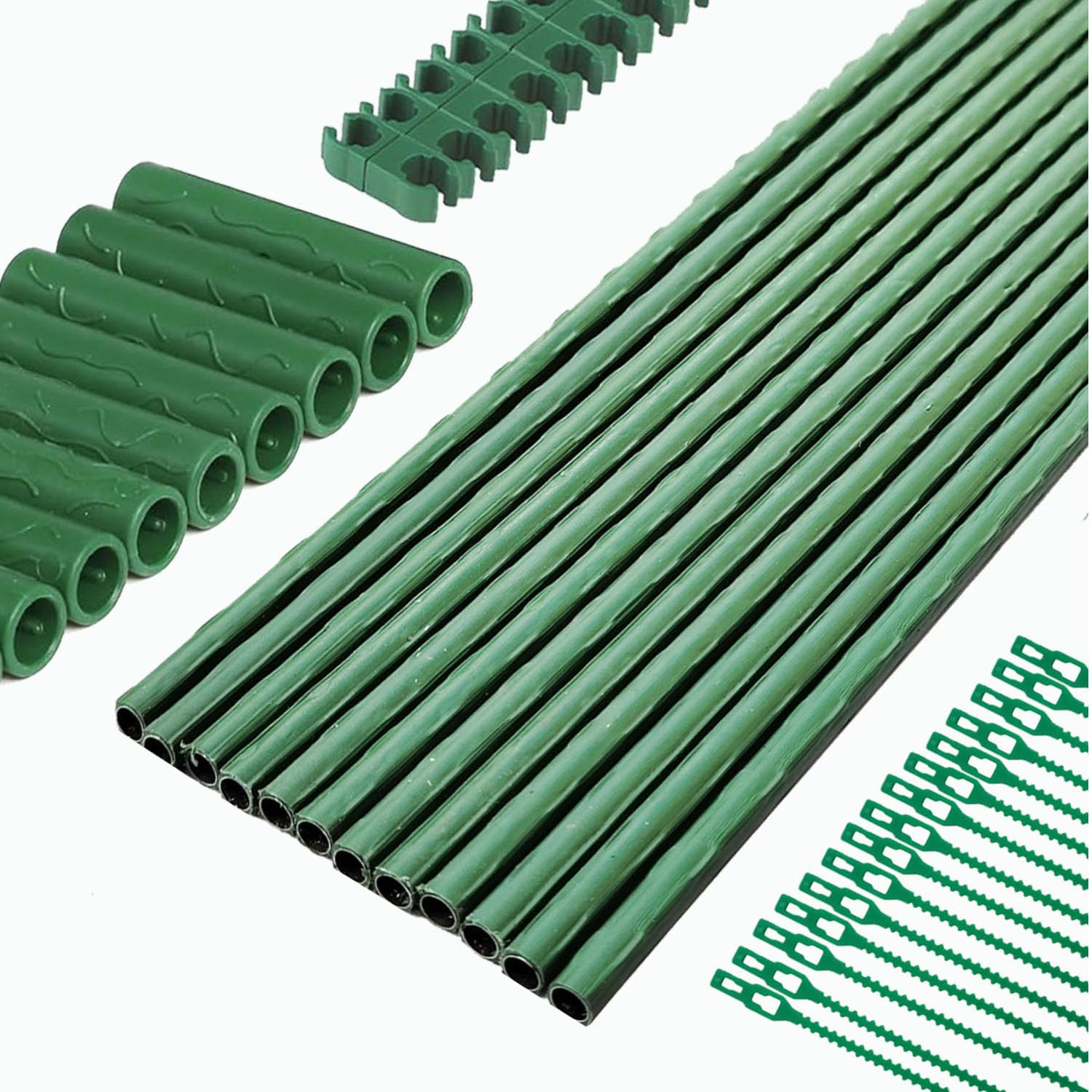 7Queen 48pcs Garden Stakes Kit: Includes 12 Sets of Fiberglass Plant Sticks Supports & Accessories for DIY 4ft, 5ft, 6ft, 7ft Stakes for Tomato, Vegetables, Indoor & Outdoor Gardening Supplies