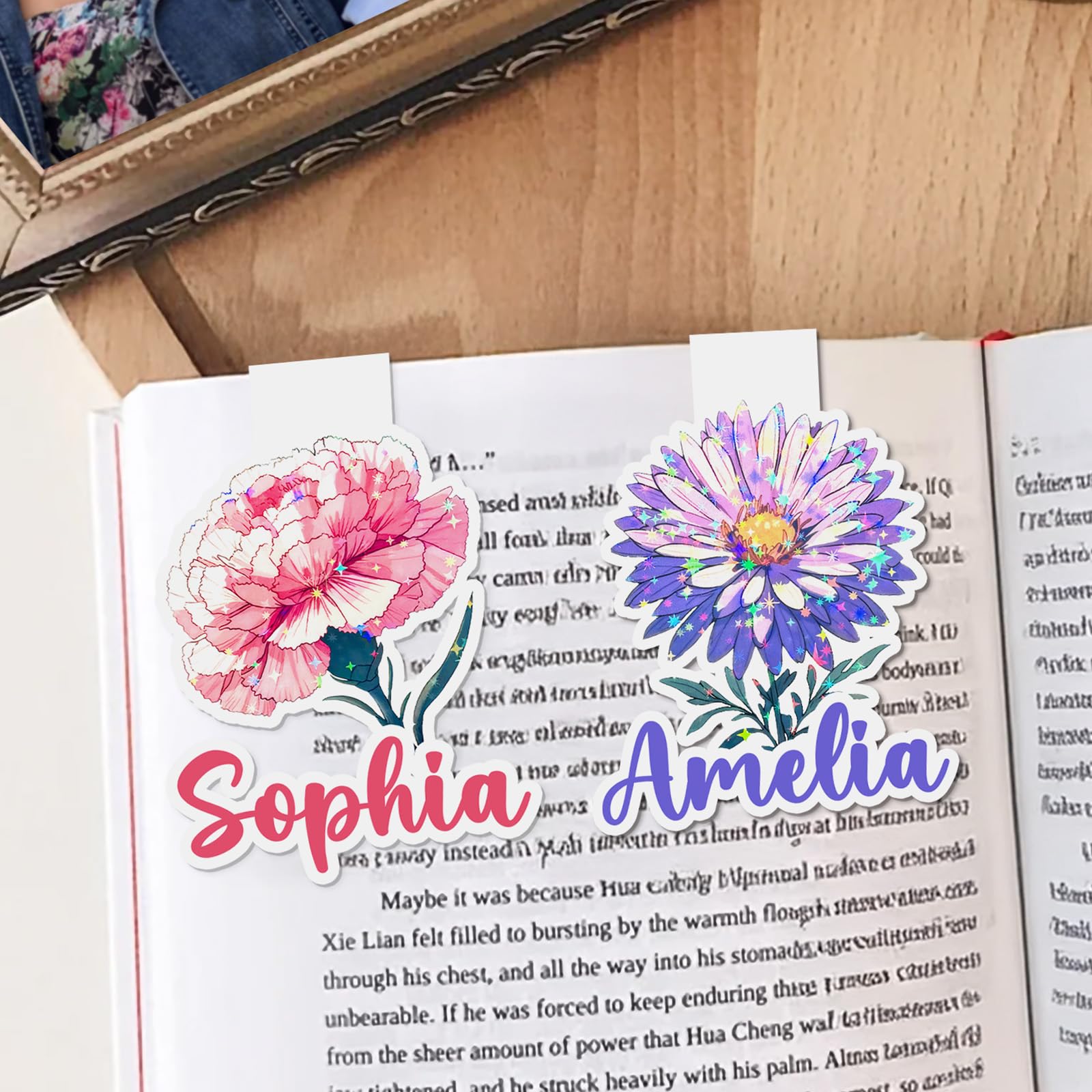 CALLIE Personalised Magnetic Bookmark with Name, Birth Flower Page Markers Book Marks Clip for Women Men, Christmas Birthday Readings Gift for Book Lovers Readers Bookworms (Glittering Birth Flower) — image 1