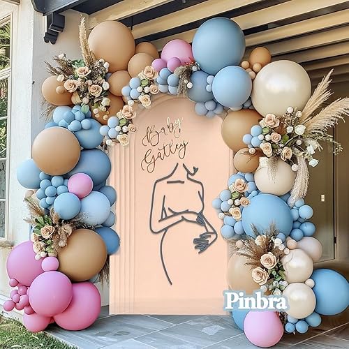 Miniatura 7 de Guirnalda de globos de color marrón rosa polvoriento, color azul y rosa, doble relleno, globos de arena blanca tostada, kit de arco de látex pastel