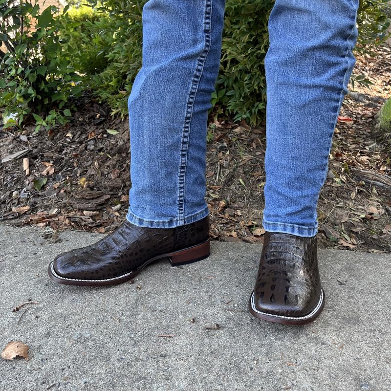 Image of Men's Alex Exotic Caiman Python Western Cowboy Boots Square Toe Pull On Tall Shaft bota de vaquero para hombre