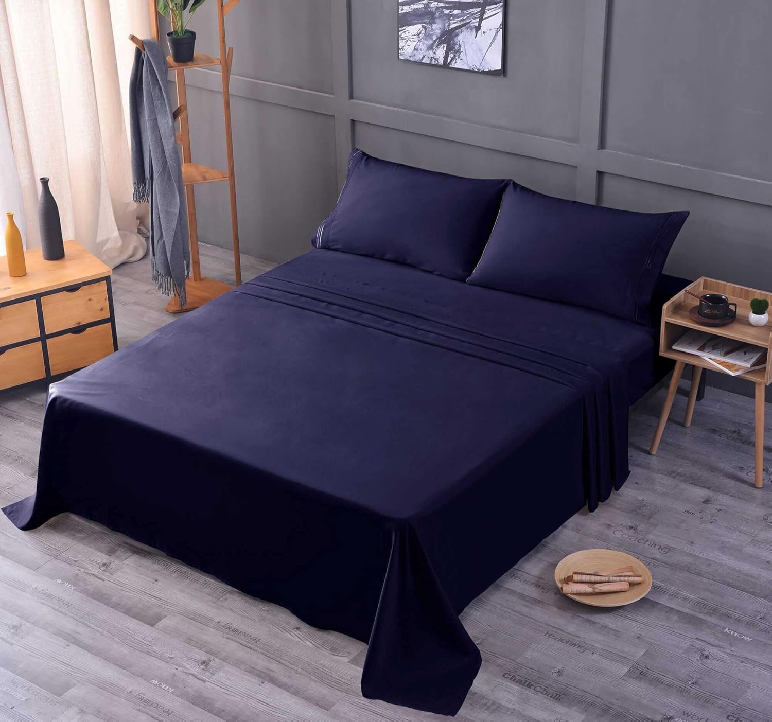 The Season Essentials Wrinkle Free Sheet Sets with Deep Pockets & Stain Resistant, 4 pc, 1800 Thread Count Based, Navy, King