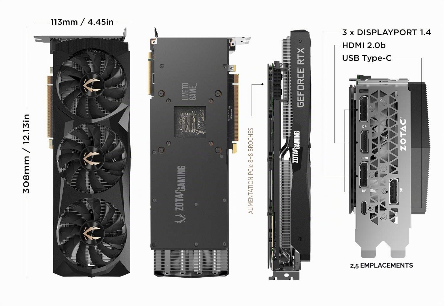 Zotac Gaming GeForce RTX 2080 Ti Carte Graphique Triple Ventilateur 11 Go GDDR6 352 Bits Spectra RGB LED Plaque arrière en métal – ZT-T20810F-10P