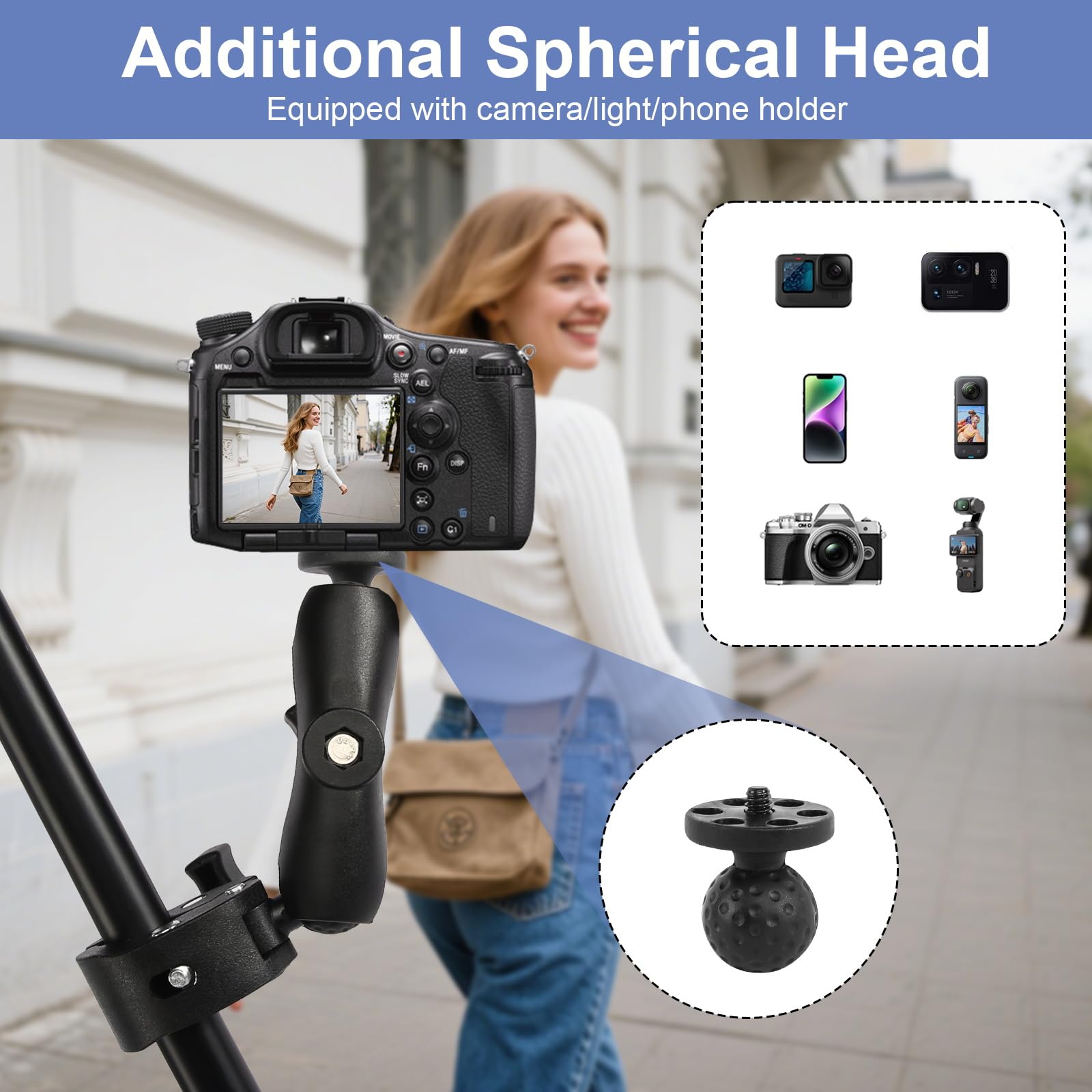 Supporto Action Camera Supporto Morsetto per Fotocamera con Filo da 1/4"-20 Morsetto a Doppia Testa Rotante a 360° Super Clamp per GoPro Treppiedi Leggeri Riflettori Biciclette Moto Manubri