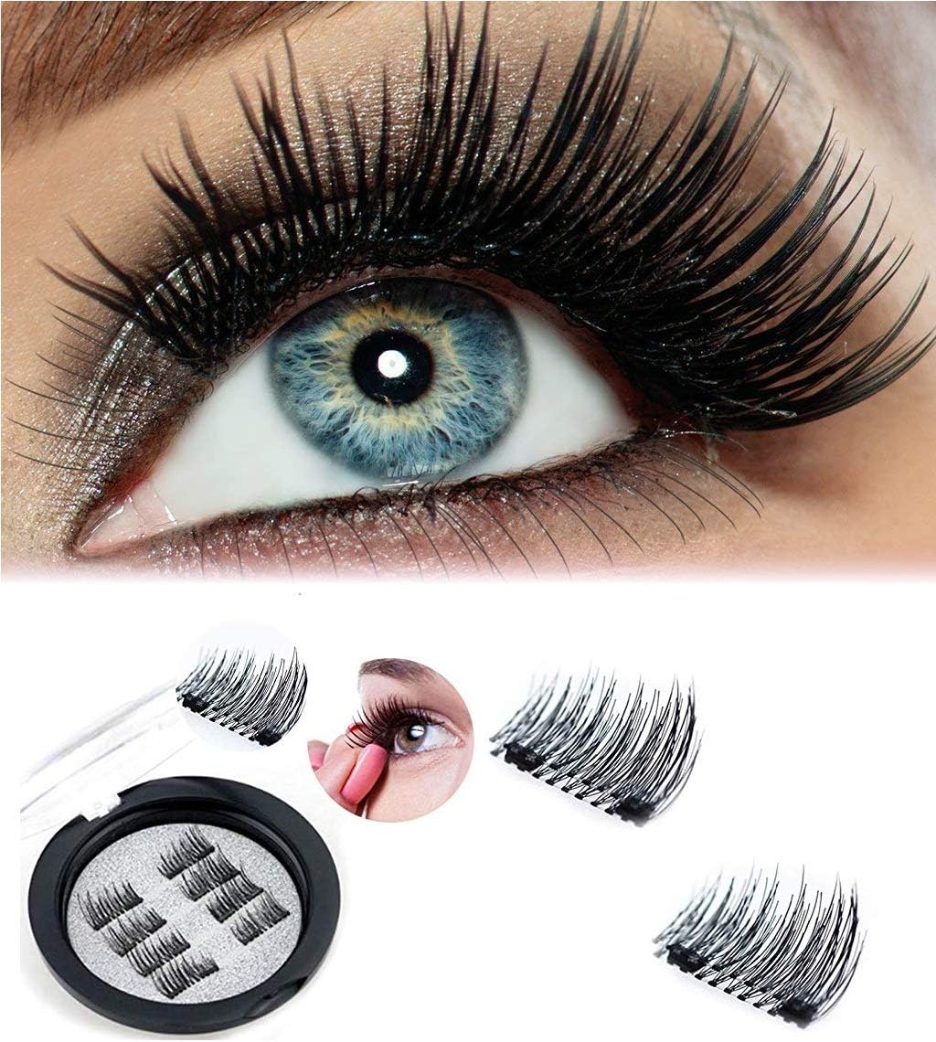 Nasmodo® 4Pairs of Handmade Natural 3D Magnetic False Eyelashes with thick and Reusable Fake Eyelash Extension For Natural Look