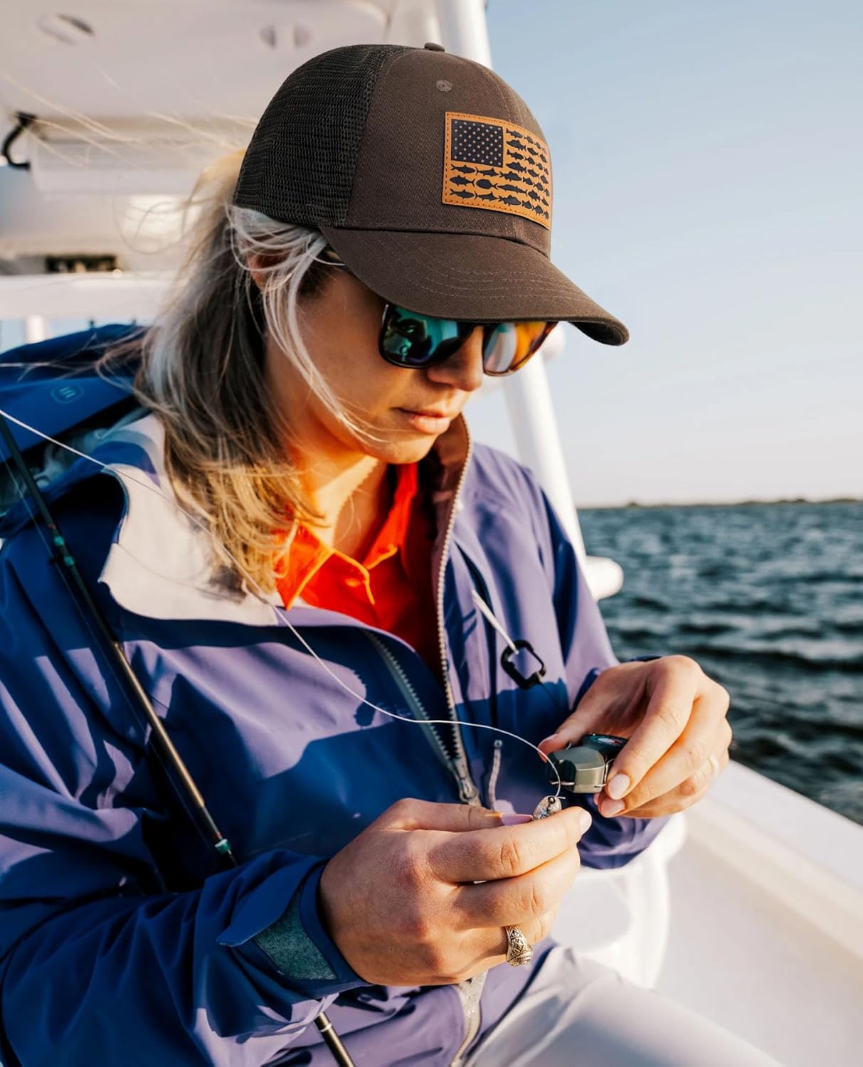 American Fish Flag Trucker Hat, Fishing Gifts for Men, Snapback Fishing Hat Perfect for Fishing and Daily Use - Image 3