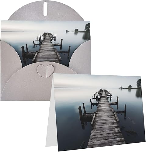 NONHAI Greetings Cards with Envelopes Thinking of You Card Old Wood Pier Above Calm Water Blank Note Card All Occasion Greeting Cards for Birthday,