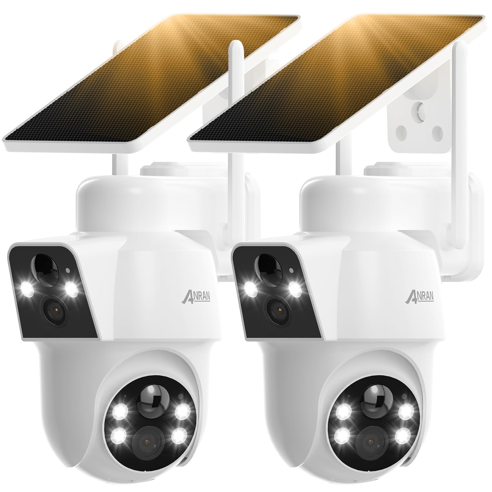 Photo 1 of ANRAN 2 Pack Dual-Lens Solar Security Camera Wireless Outdoor - 3MP Fixed Wide-Angle + PTZ 360° View, Home Security Camera with Color Night Vision, 2-Way Talk, PIR Motion Detection, 100% Wire-Free
