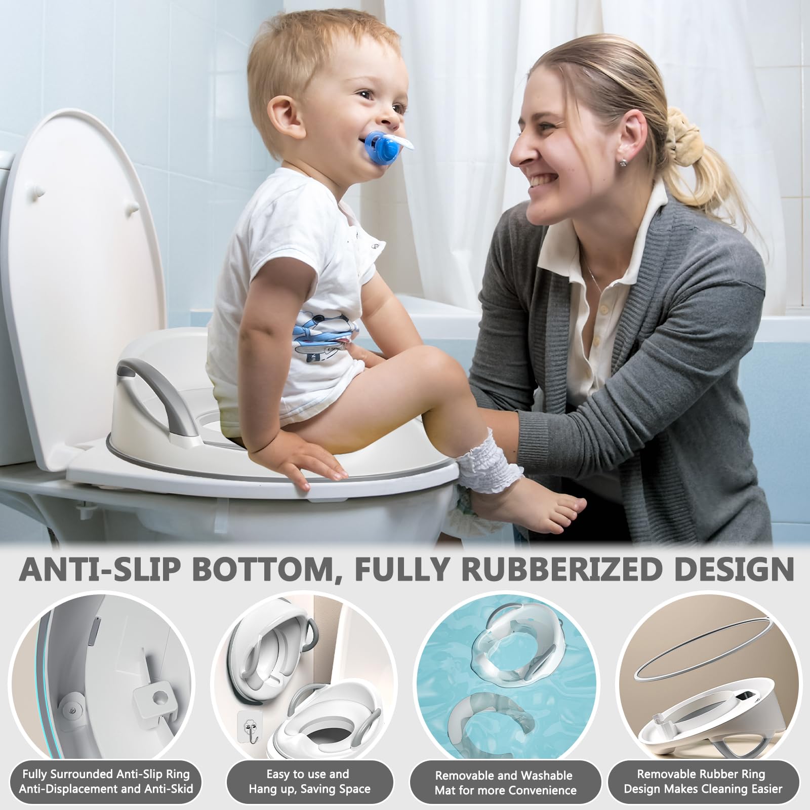 Réducteur Toilette Enfant,Rehausseur WC Enfant,Adaptateur WC Enfant,Adaptateur Toilette Enfant avec Coussin Poignée Dossier,Reducteur WC Enfant Réducteurs de Toilettes pour Bébé de 1 à 5 ans