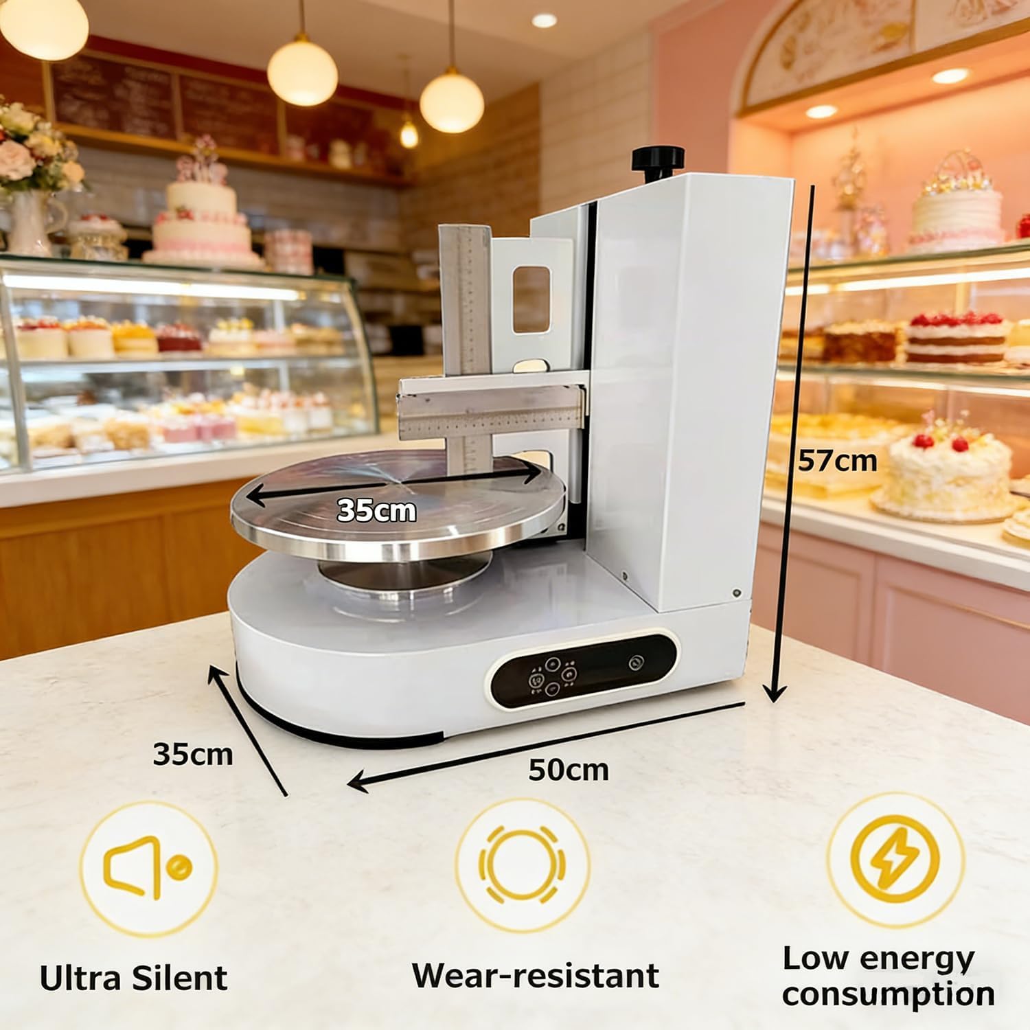 Máquina para Decorar Pasteles Formación Hielo para Tartas Cumpleaños, Máquina Alisadora,Bajo Ruido Raspador Tartas Ajustable,Plato Giratorio con Ajustable