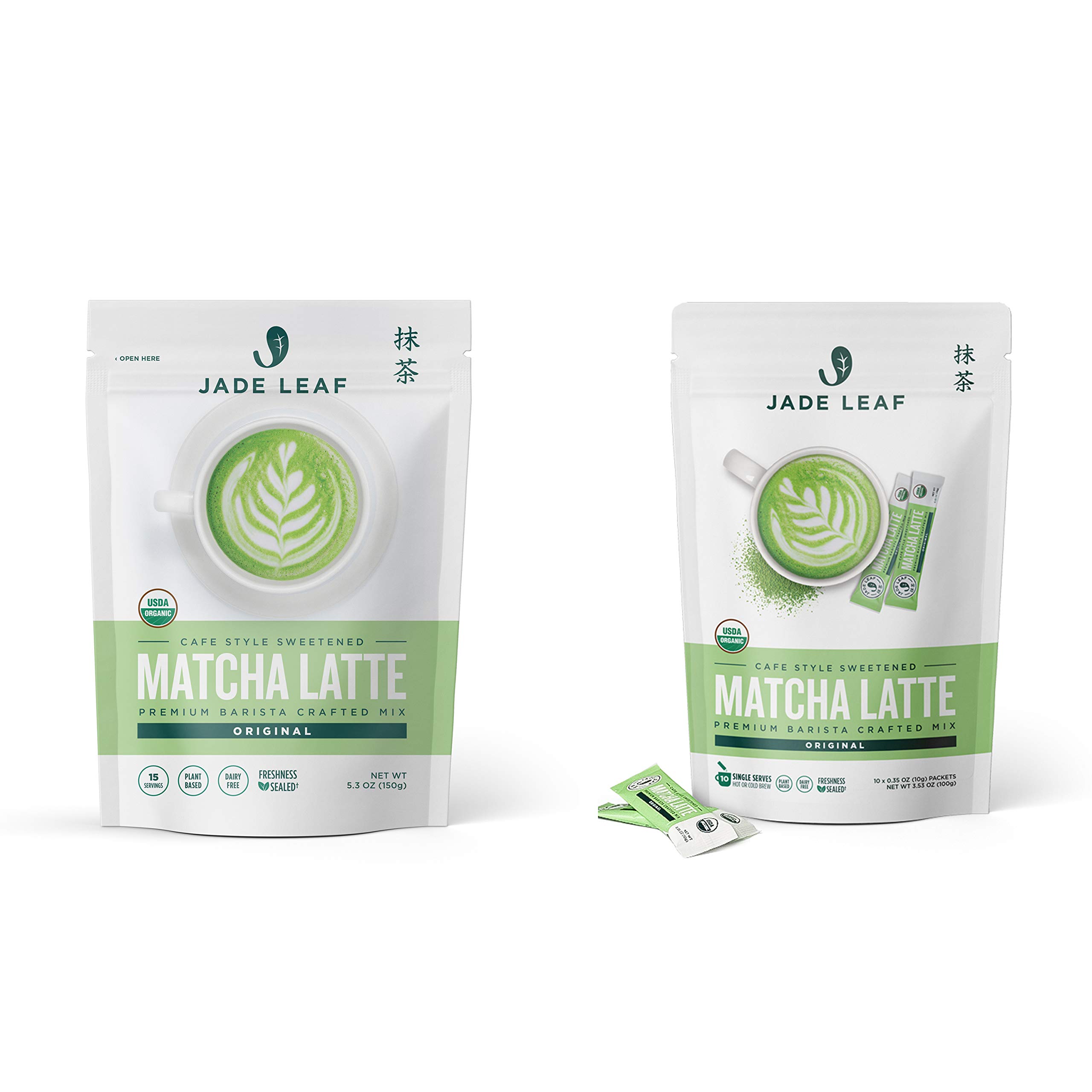 Jade Leaf Matcha Latte Mix Bundle - 150g Pouch 10ct Stick Packs - Cafe Style Sweetened Blend -