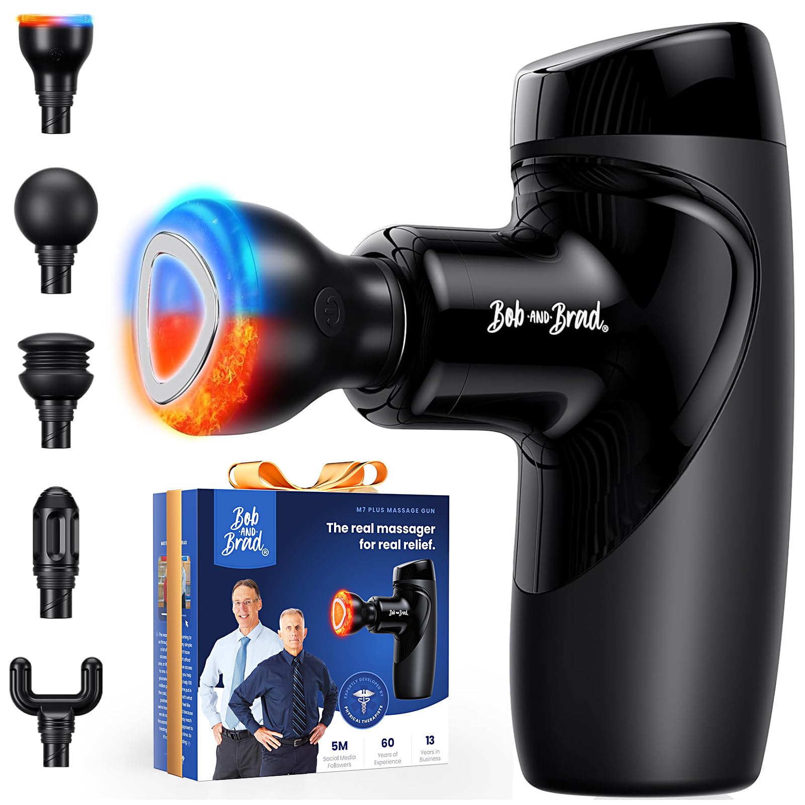 Mini Massage Gun with Heat Therapy, Bob and Brad M7 Plus Portable Deep Tissue Muscle Massager Gun, Handheld Percussion Massage Gun for Pain Relief & Muscle Recovery, Great Gift for Christmas