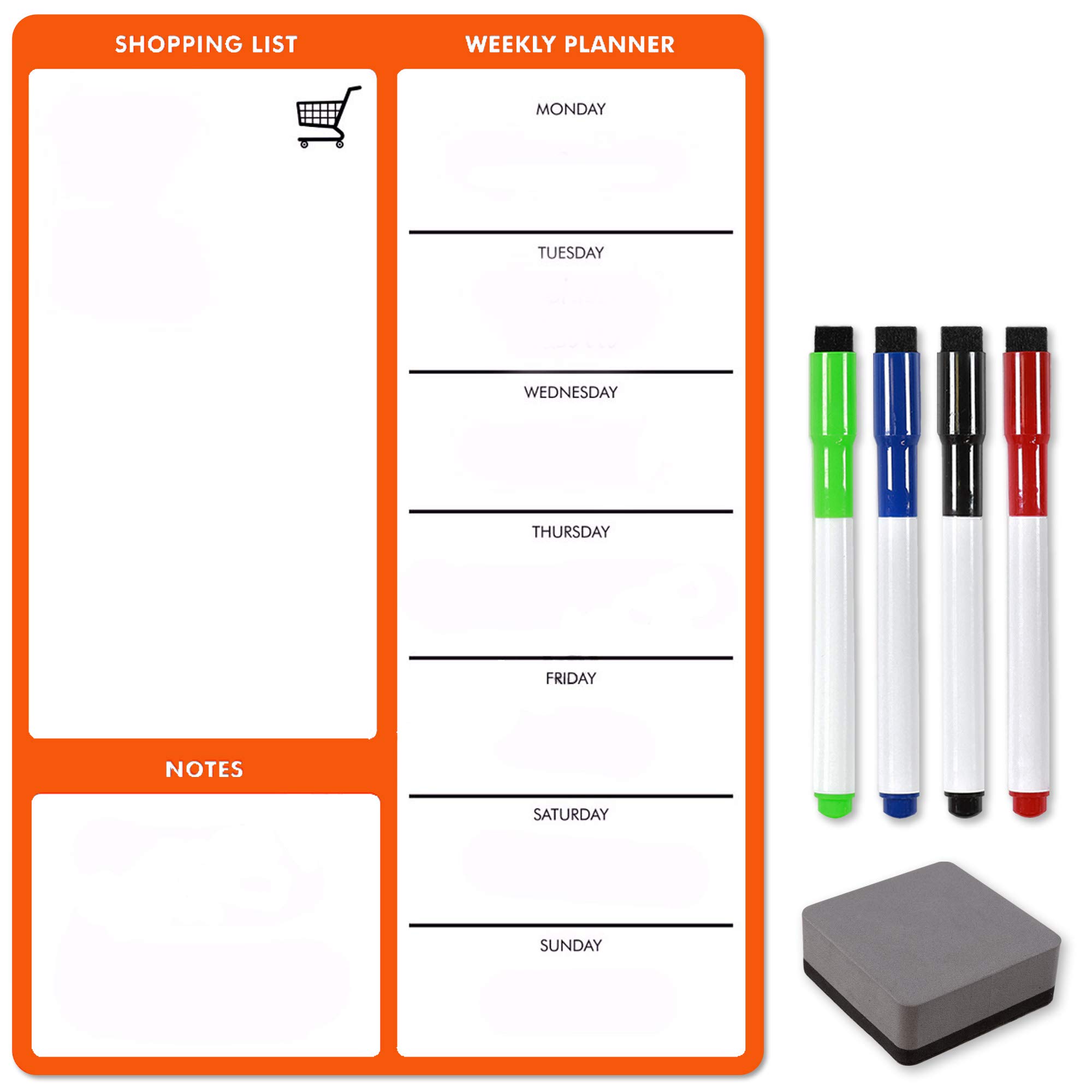 TMS A4 Magnetic Weekly Planner for Fridge, Memo Board, Whiteboard | Dry Erase Meal Planner, Calendar and Shopping List for Kitchen/Office | Dry Erase Board for Notes and Daily Reminders (Orange, A4) โ image 1