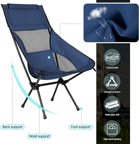 Miniatura 7 de Restland Sillas de camping plegables portátiles, sillas de camping plegables ligeras para adultos, cómodas sillas de respaldo alto para senderismo