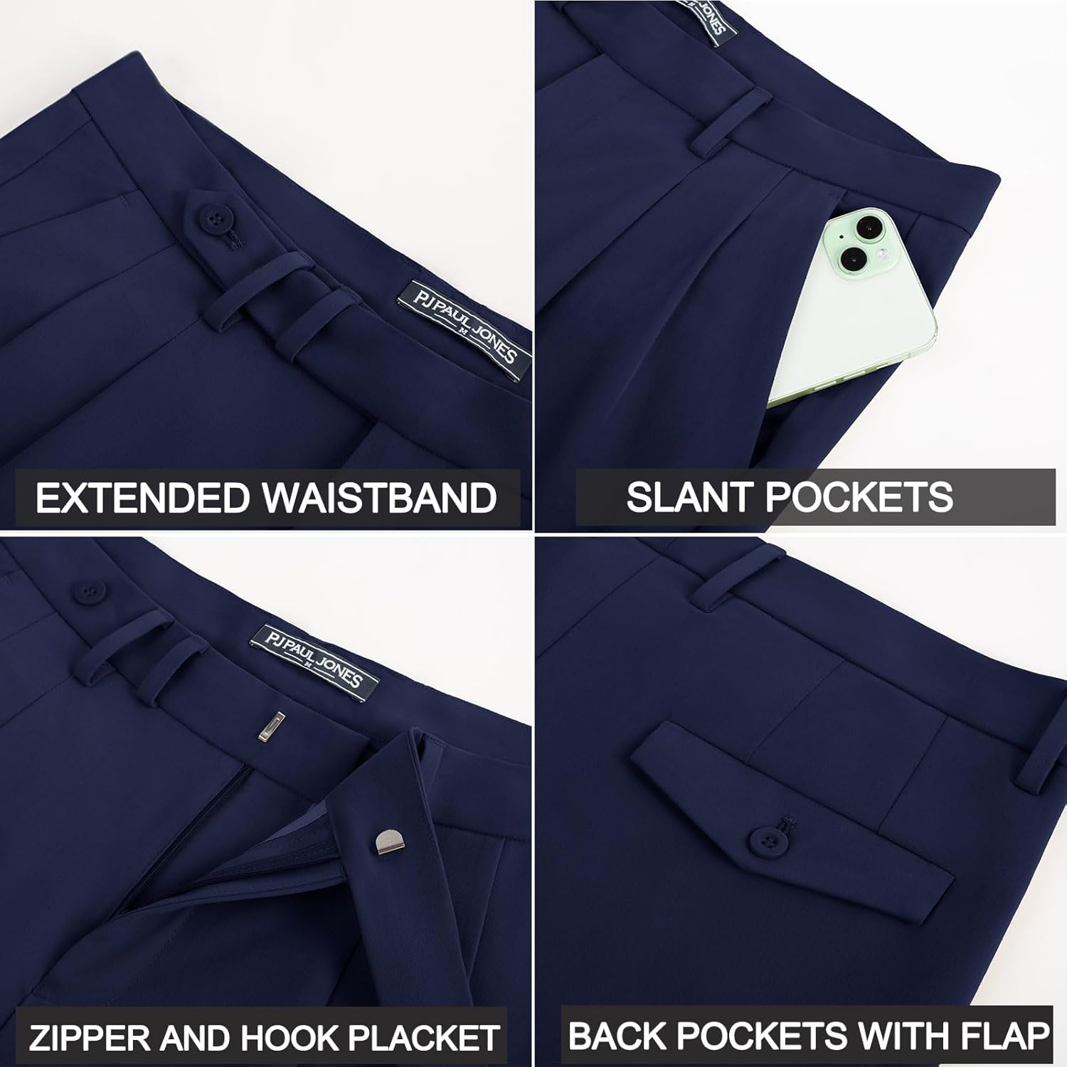 PJ PAUL JONES Mens Dress Pants Vintage Pleated Tapered Trousers Extended Waist Dress Pant Casual Slacks - Image 6