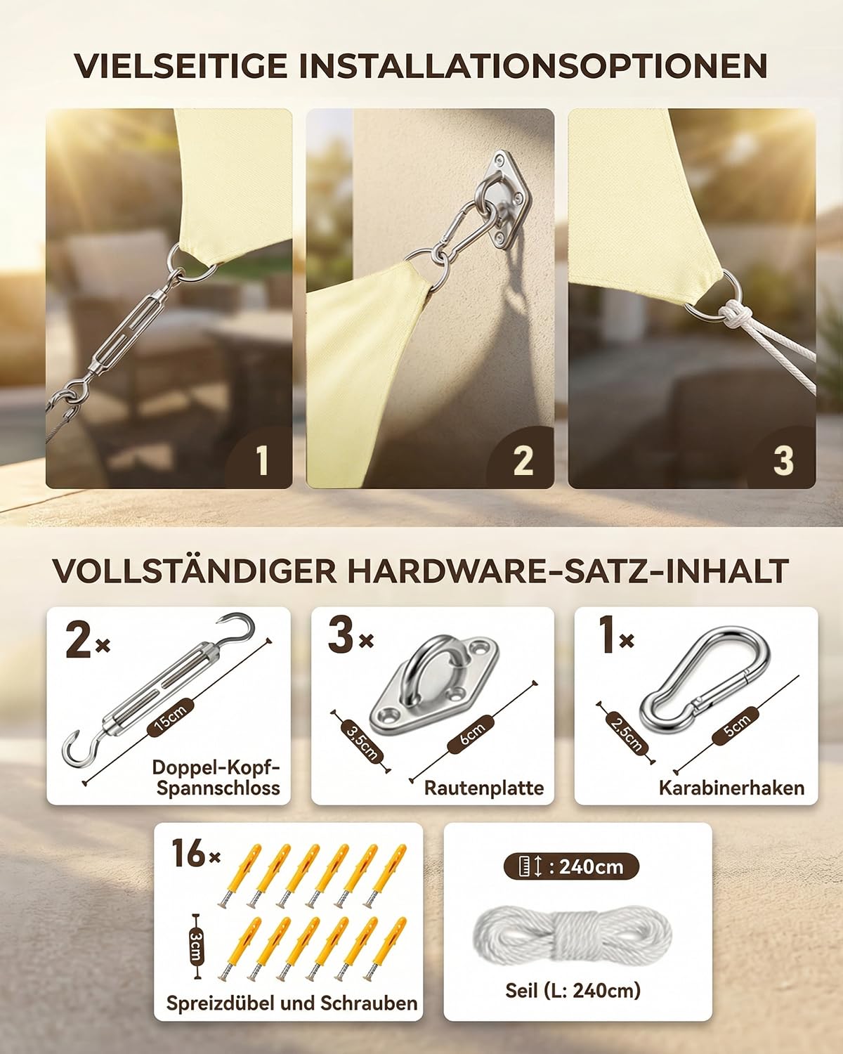 Tenda parasole triangolare, 3 x 4 x 5 m, impermeabile, protezione solare e antivento, in HDPE di alta qualità, resistente alle intemperie, traspirante, con 95% di protezione UV, antistrappo, con set