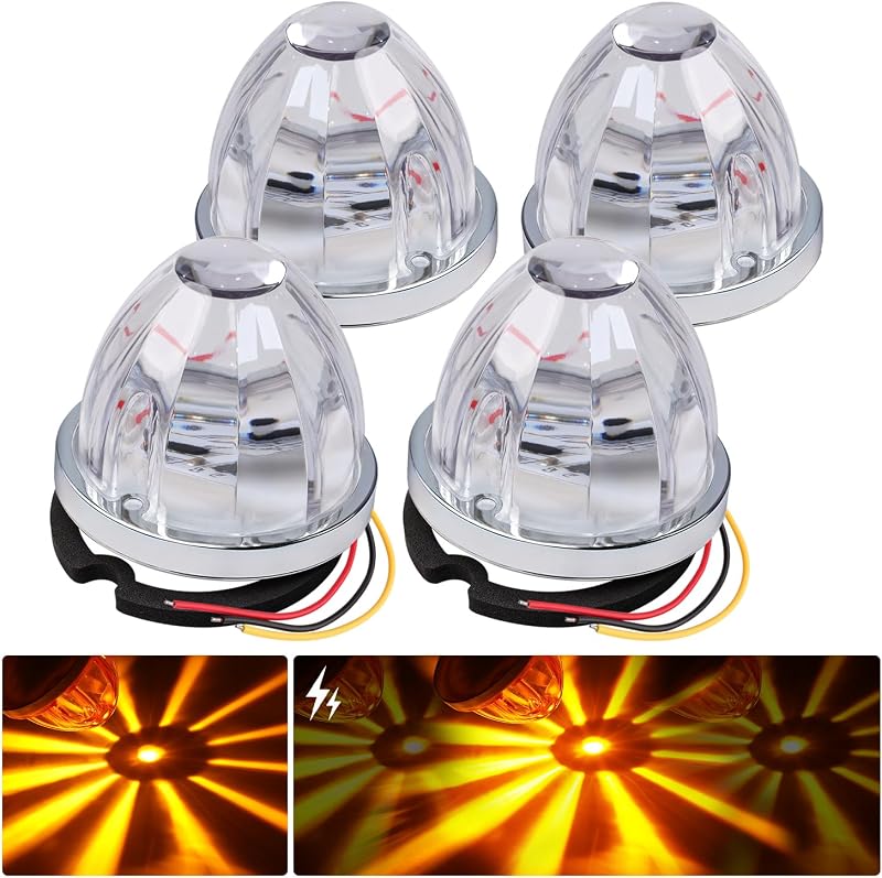 Luzes de posição laterais LED TMH com lente transparente e luz âmbar, estroboscópica e fixa – Kit com 4 unidades
