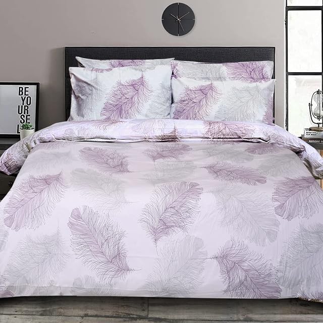 Cotton Comfort Bedding & Linen 3PCS Double Duvet Set 100% Egyptian Cotton Bedding Double Bed Set 400 Thread Count Floral Printed Soft Leaves Duvet Cover Double with Pillow Cases 2 Pack