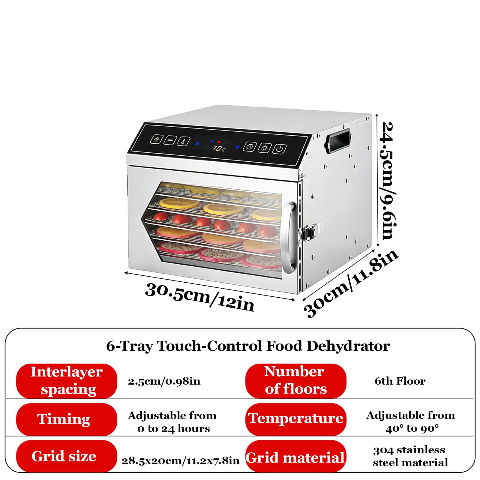 Essiccatore Alimentare da 800W con 12 Ripiani
