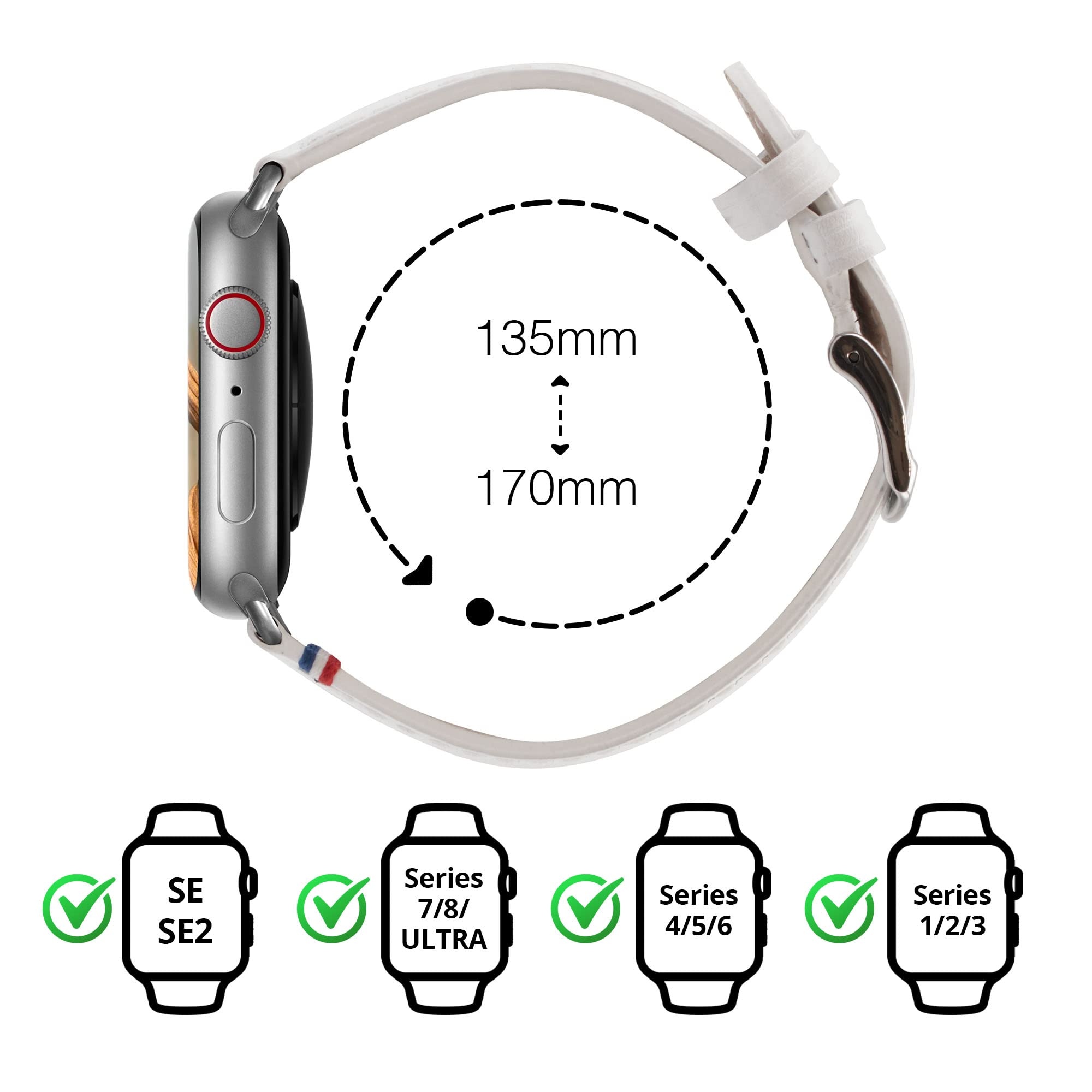 Eternel – Aquarelle Armband unwiderstehlich – Kompatibel mit allen Apple Watch Modellen – Alle Größen – Handgefertigt in Frankreich – Pflanzlich gegerbtes Leder