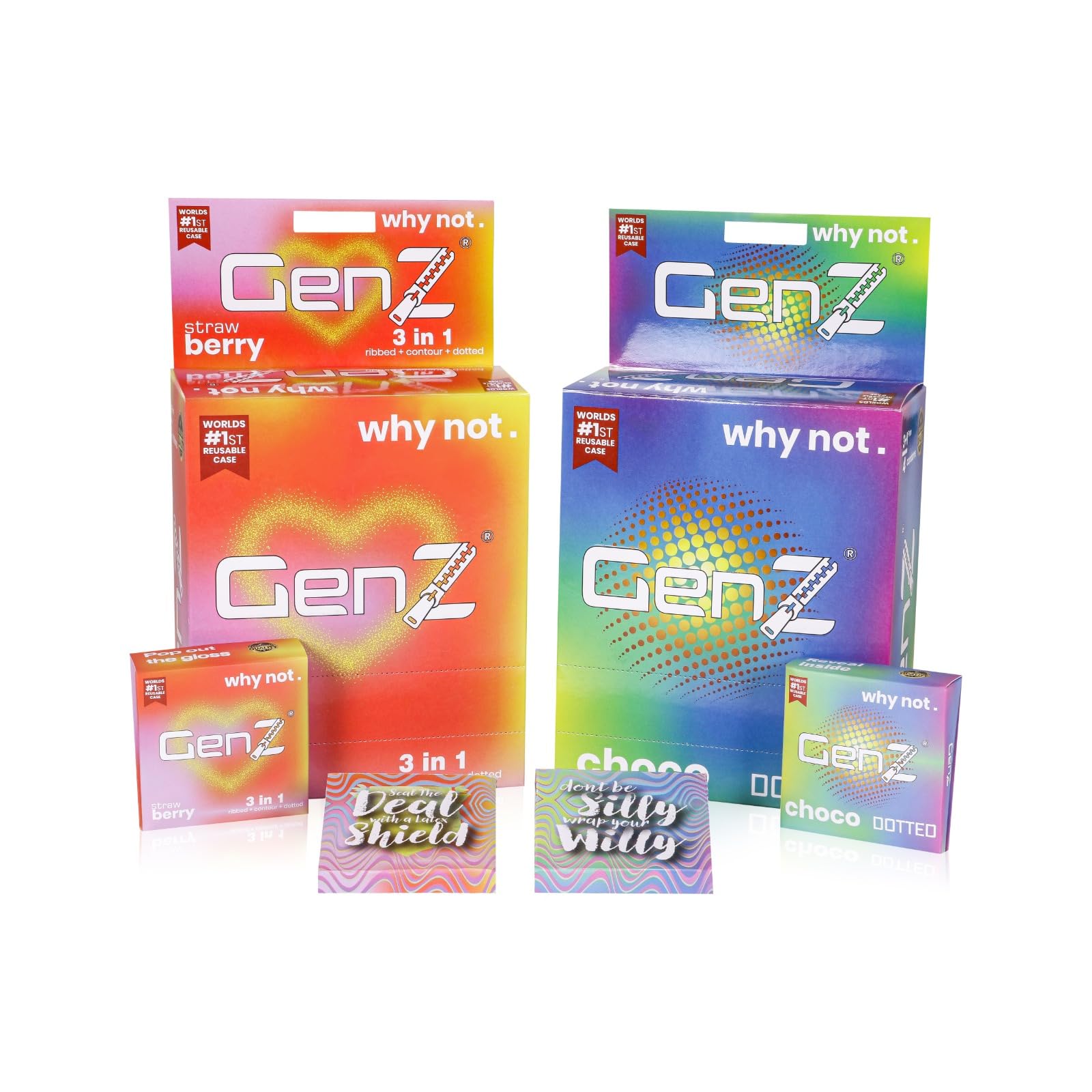 GenZ 3 in 1 Condoms Ribbed, Contour & Dotted | Strawberry & Chocolate Flavored | With Easy Disposal Pouches | Pack of 8-picture-10