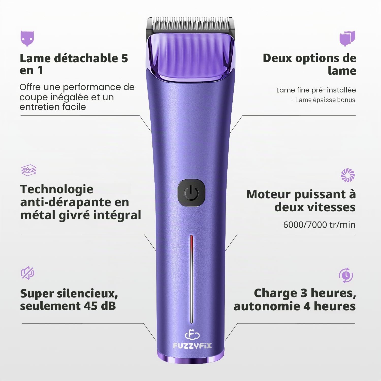 Tondeuse pour chien avec lame de rechange, kit de toilettage sans fil 5 en 1 à lame réglable, tondeuse rechargeable à 2 vitesses avec peignes métalliques amovibles pour animaux et chevaux