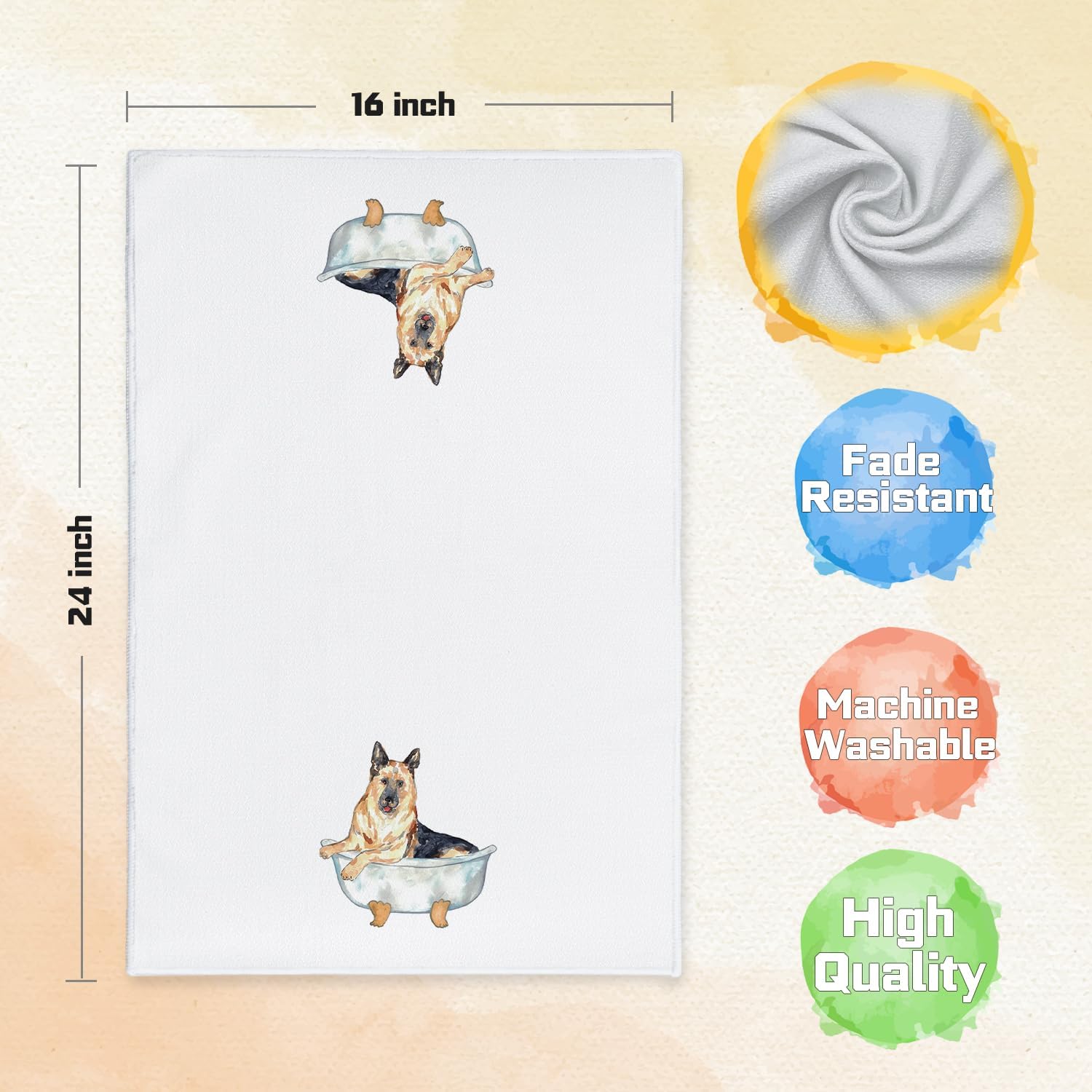 German Shepherd Dog Towels Set of 2, German Shepherd Gifts for Women Men, German Shepherd Decor Hand Towels for Bathroom, German Shepherd Bathroom Hand Towels, Dog Bathroom Decor, 16x24 Inches - Image 5