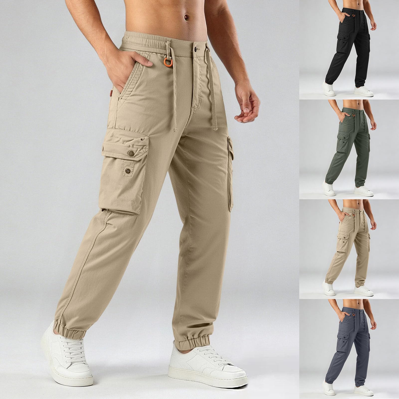 Generisch Pantalones cargo para hombre, elásticos, holgados, pantalones chinos, pantalones cargo para exteriores, cintura elástica, pantalones de senderismo con varios bolsillos, para el trabajo, para