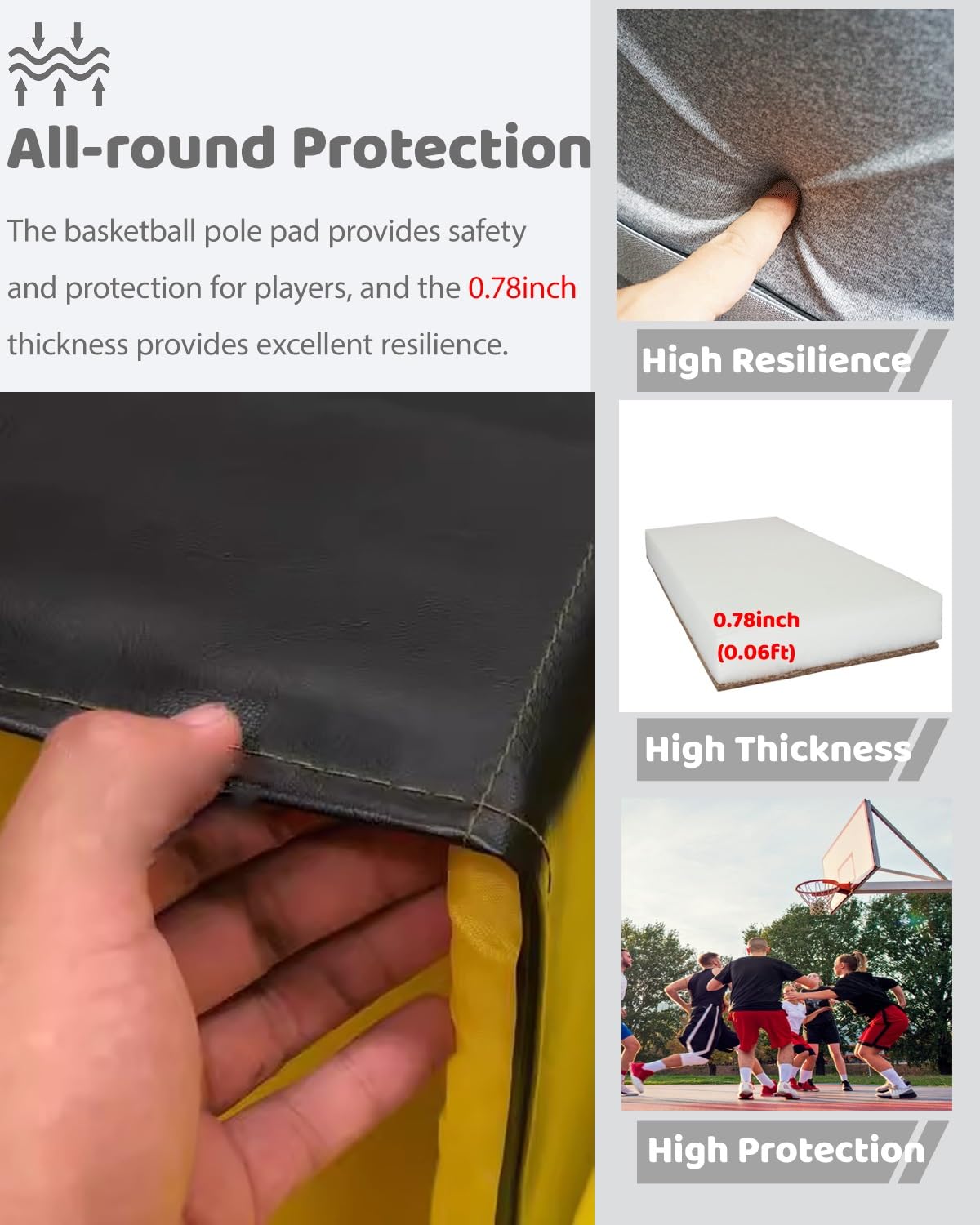Imbottitura per pali da basket – Protezione universale quadrata per pali spessi 2,5 cm (adatta per pali da 11,5 cm, 15,2 cm, 25,4 cm) – Protezione di sicurezza in schiuma per interni ed esterni per