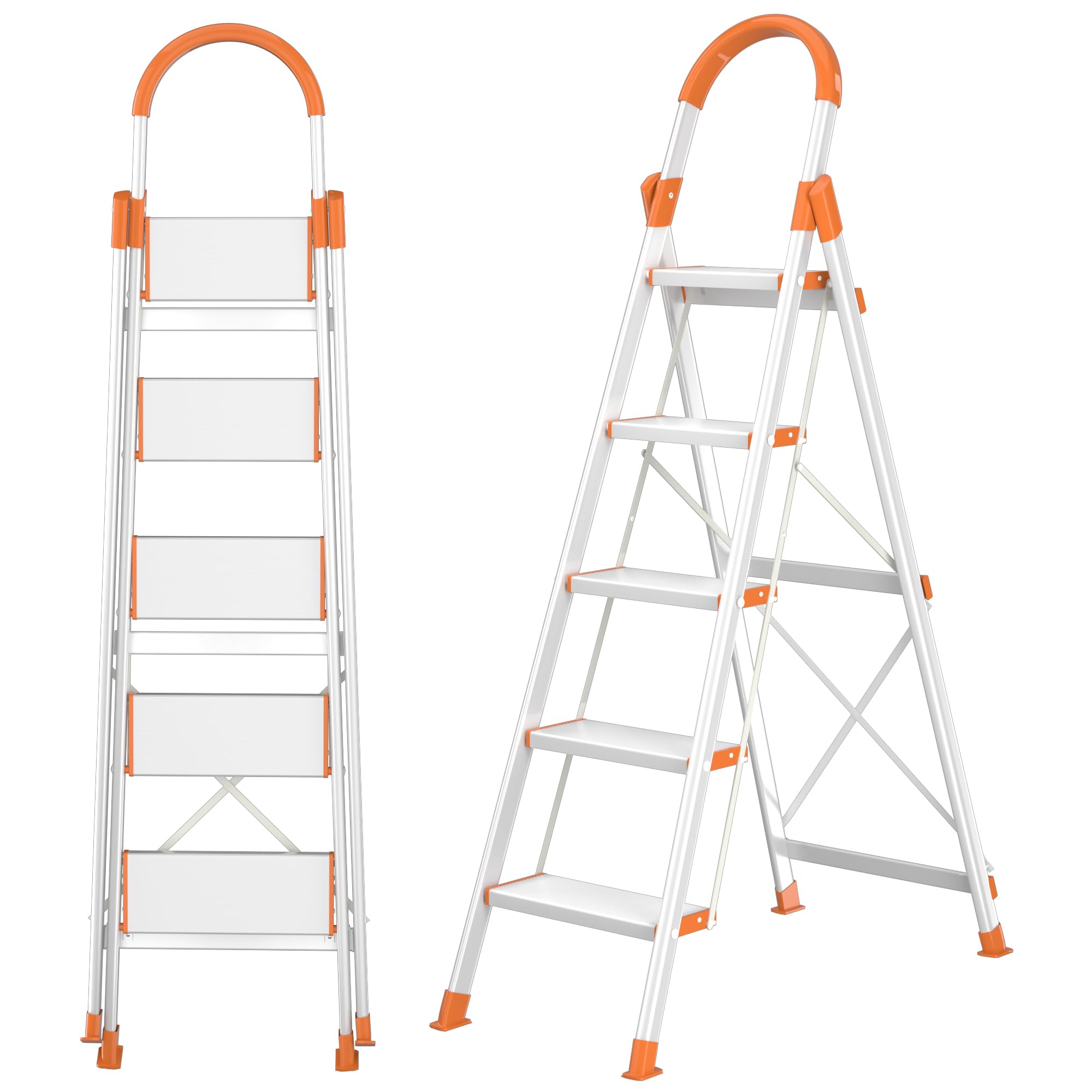 5 Step Aluminum Ladder, Lightweight and Anti-Slip Aluminum Step Ladder, Collapsible Folding Step Stool, Step Ladder 5 Step Folding for Kitchen Warehouse Home Indoor/Outdoor Use