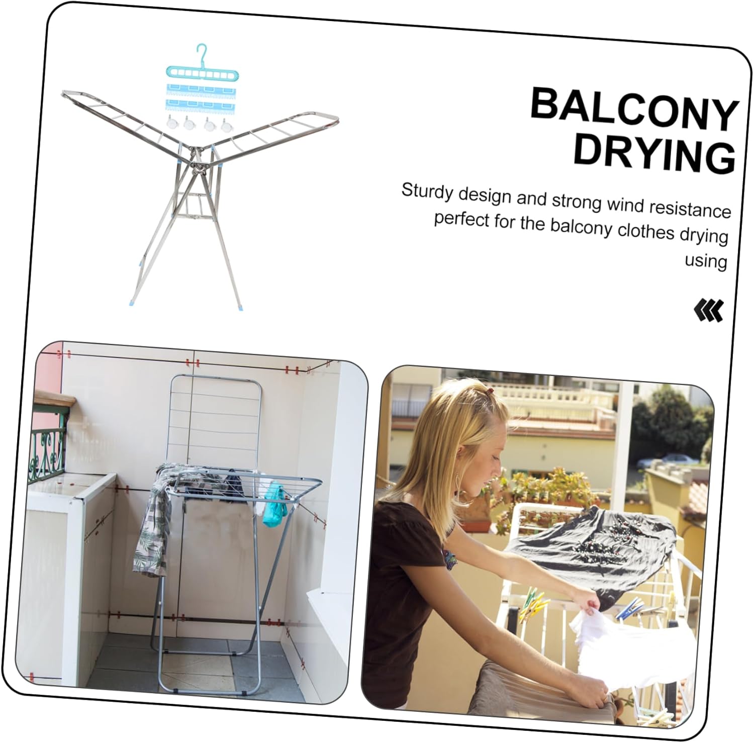 Unomor 1Pc Stainless Steel Clothes Drying Rack Extension Type Cloth Shelf for Balcony Bedroom and Laundry Room Elegant Design with Solid Structure