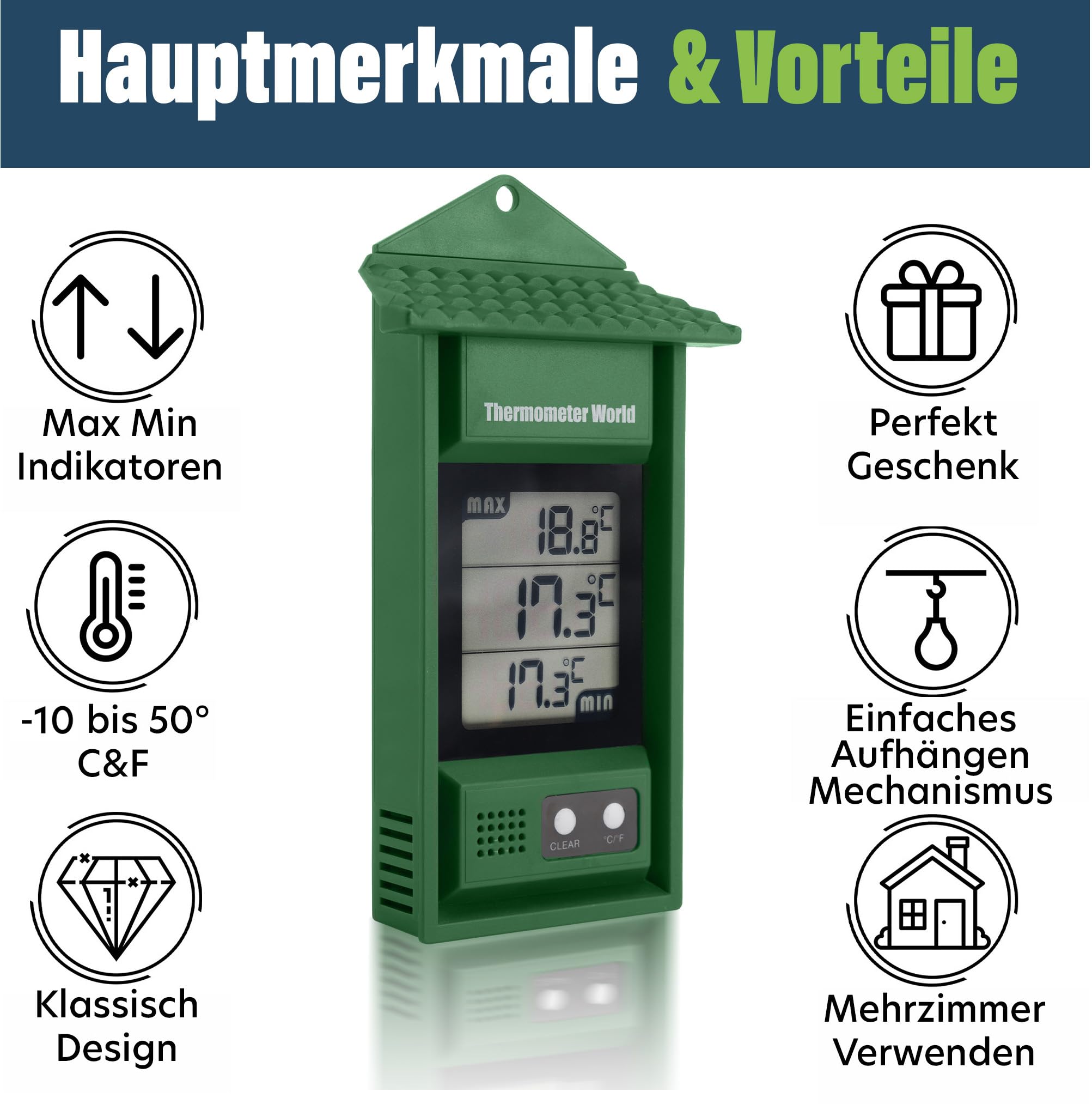 Digitales Gewächshaus-Thermometer – Min-Max Temperaturmesser Mit Speicher, Wandmontage – Ideal Für Gewächshaus, Garten & Balkon