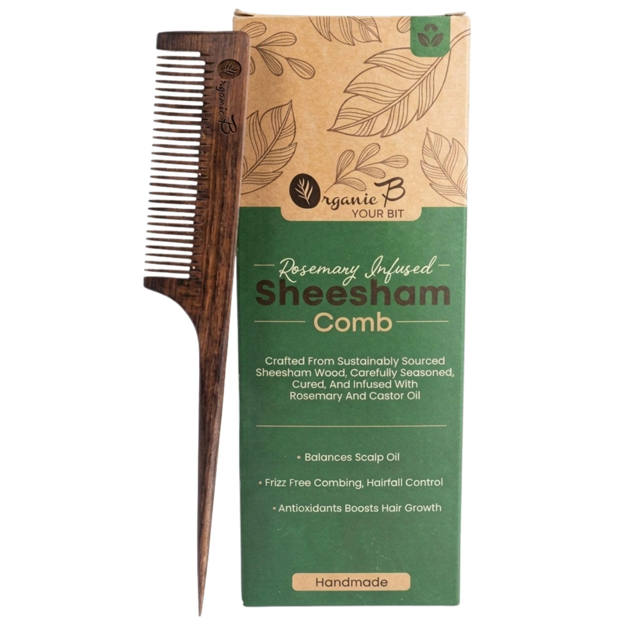 Organic B Comb for Women | Rosewood Comb | Soaked Infused with Premium Rosemary & Castor Oil | Wooden Comb | Long Handle Comb | Handmade Kanghi for Curly Hairs | Suitable for Straightening All Hair-image-44