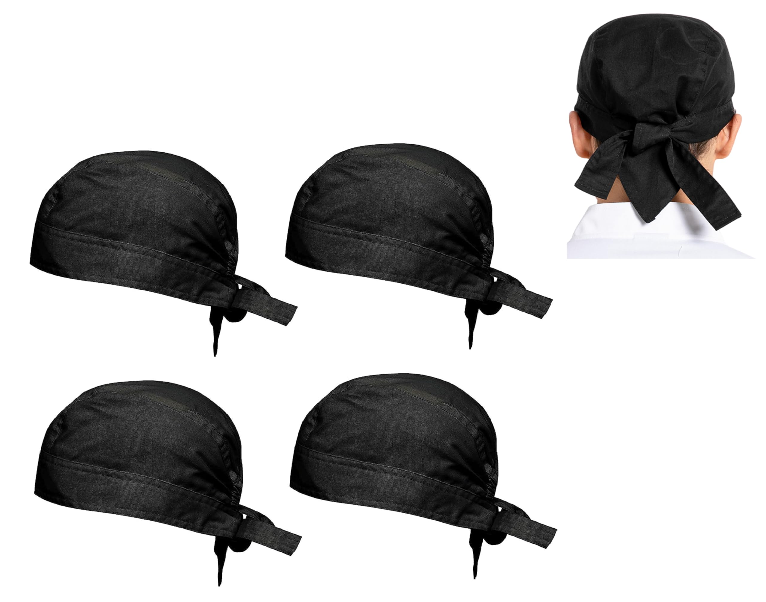 FQZILON Men's and Women's Adjustable Check Cooking Kitchen Chef Polycotton Hat Free Size Color Black Commando durag Back tie Pack of 4 caps-image-18