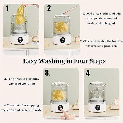 Miniatura 4 de Lavadora de ropa interior, taza de lavandería portátil, taza de lavado turbo portátil, mini lavadora portátil recargable con 3000 mAh, ligera para