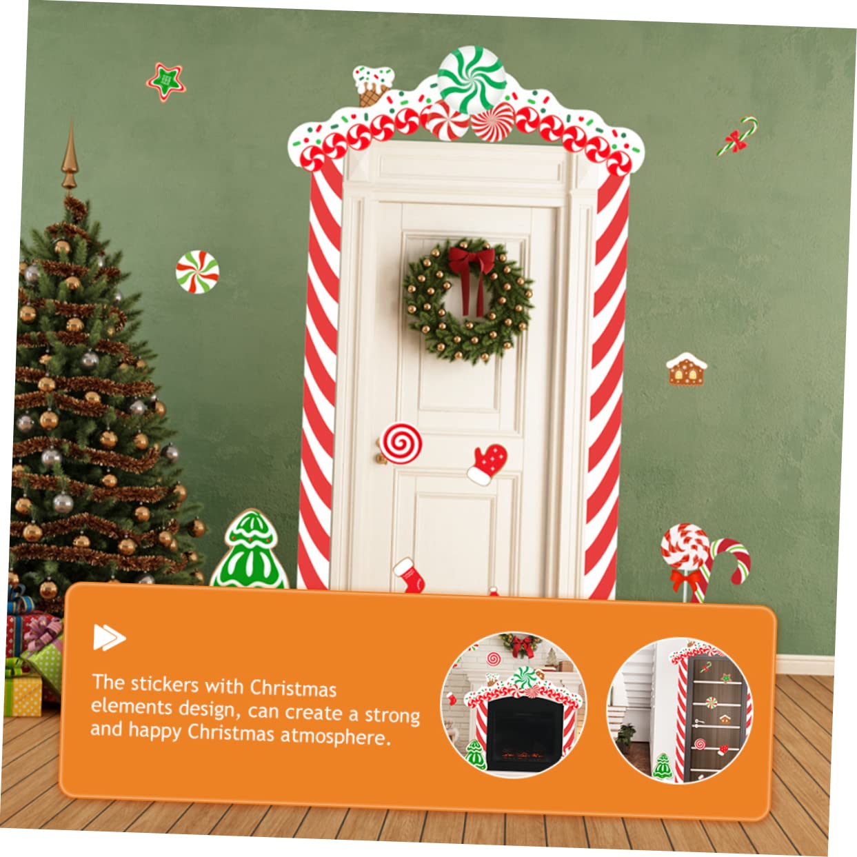 PRETYZOOM 4 Set Adesivi Natalizi Per Telaio Della Porta Muro Di Natale Decorazione Natalizia La Finestra Di Natale Aggrappa Ornamento Di Pan Di Home Decor Rosso Carta Rivestita
